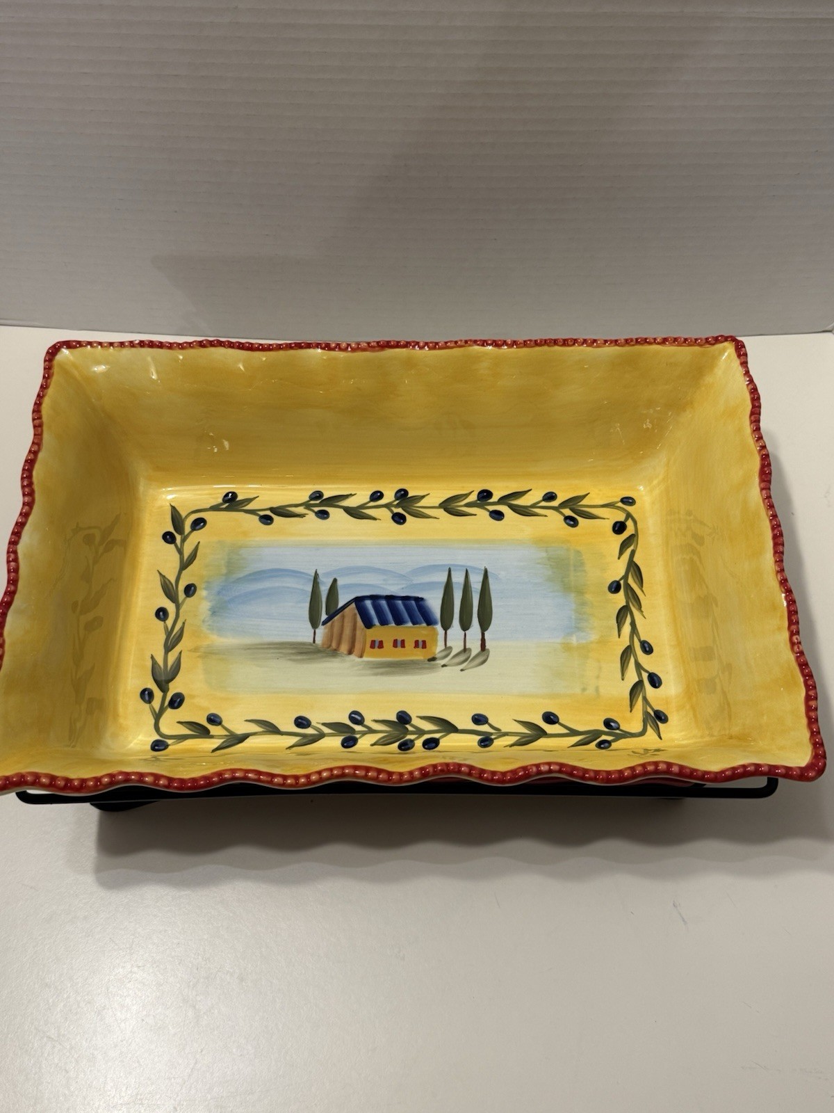 Temptations By Tara Hand painted Rectangular Baking Dish W/trivet & Rack “Cucina