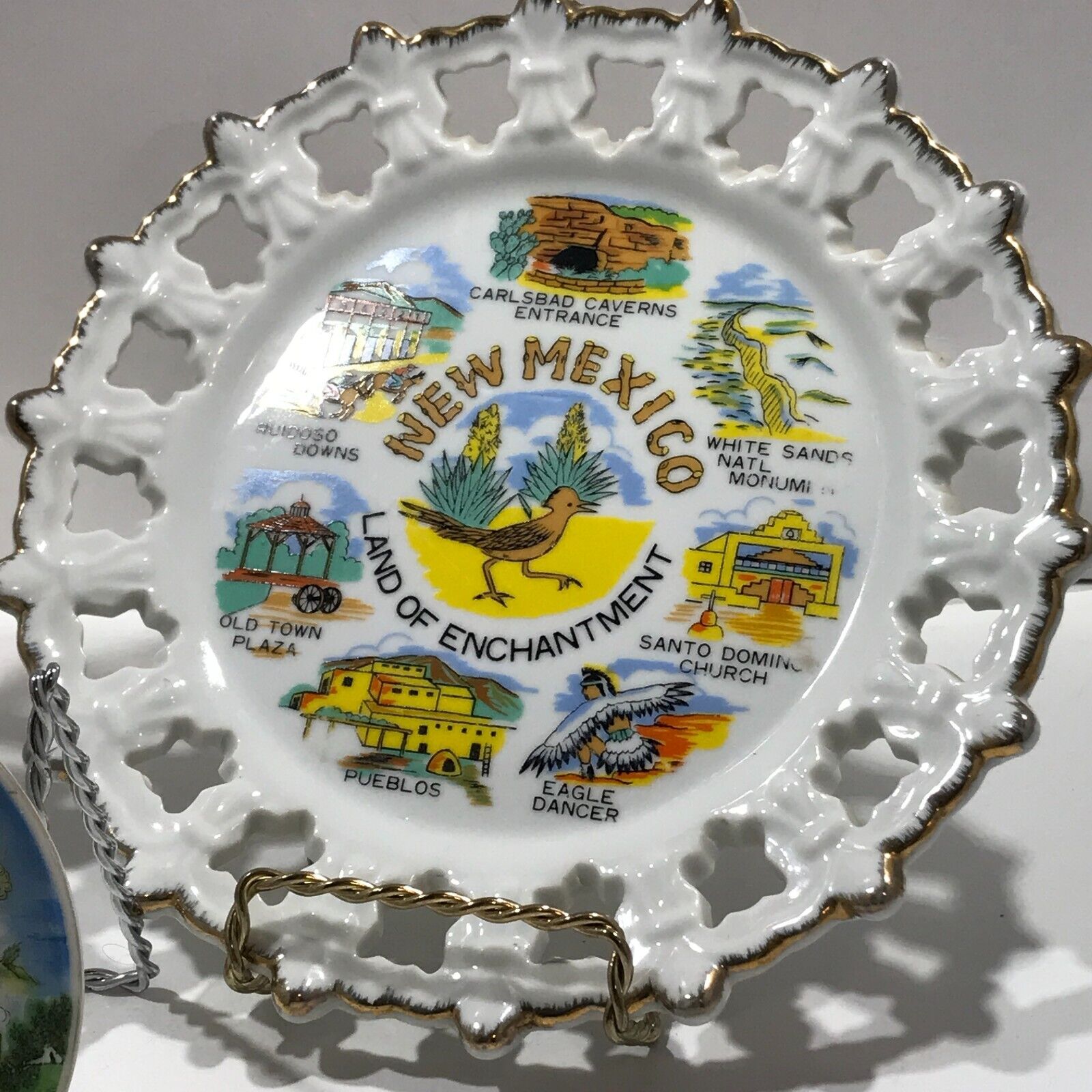NEW MEXICO Souvenir PLATE Road Runner The Land of Enchantment 8 inch Vtg Ceramic