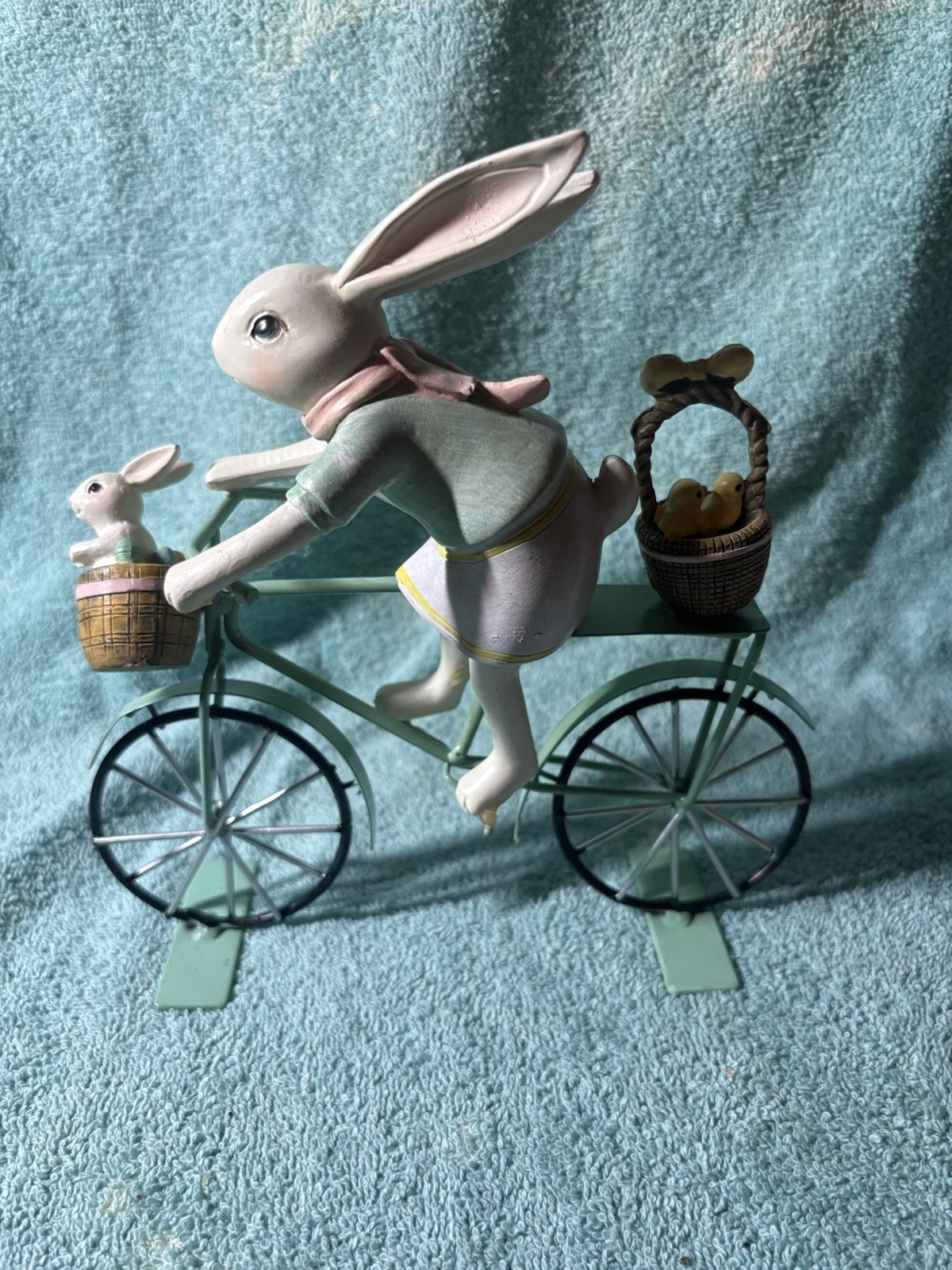 Easter Rabbit Bicycle Figurine Multicolor Metal Easter Rabbit Bicycle Figurine Multicolor Metal