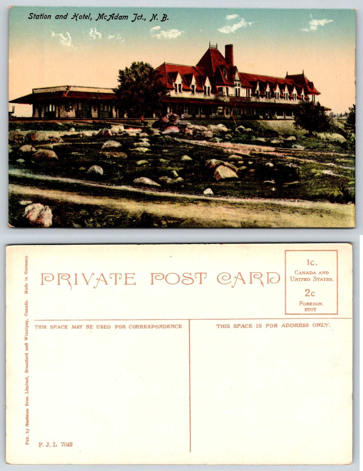 McAdam Junction New Brunswick Station Hotel Stedman Bros. Postcard AZ620 McAdam Junction New Brunswick Station Hotel Stedman Bros. Postcard AZ620