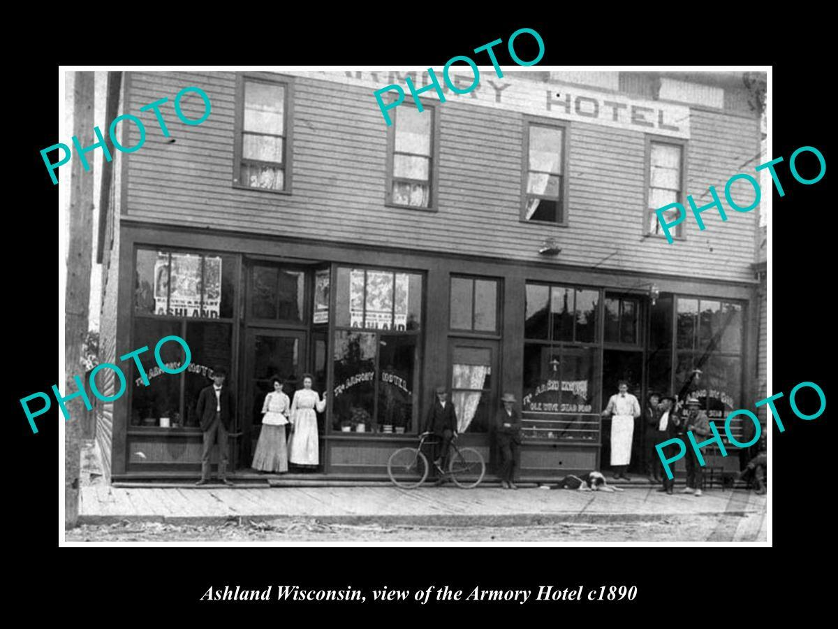 OLD POSTCARD SIZE PHOTO OF ASHLAND WISCONSIN VIEW OF THE ARMORY HOTEL c1890