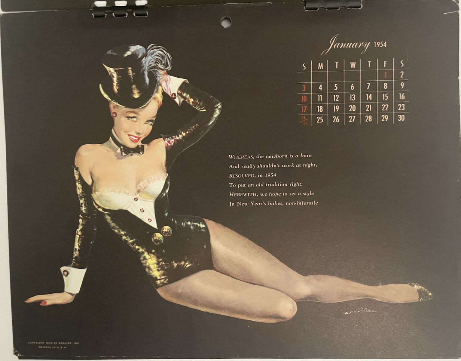 1954 Esquire Pin‑Up Calendar ~ Complete 12 Months ~ Mid‑Century Figure Art