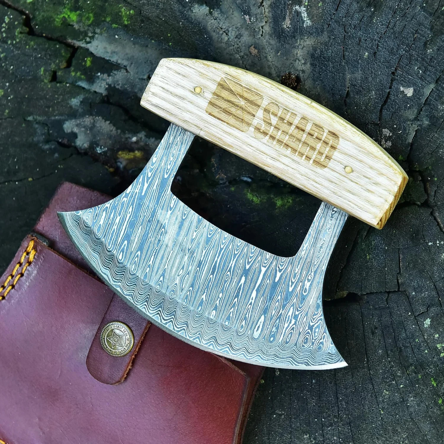 SHARDBLADE Alaskan Ulu Knife Handmade Damascus Steel Multi-Purpose Kitchen Blade