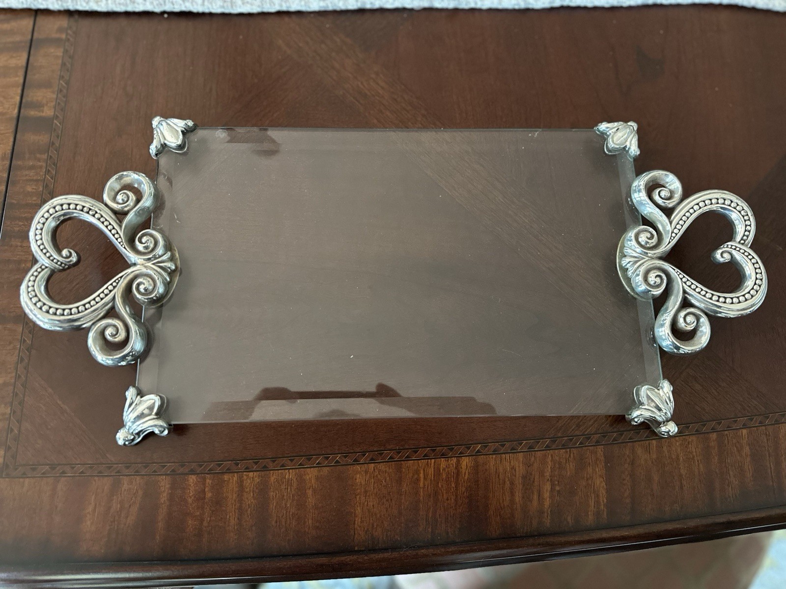 BRIGHTON MARIE ANTOINETTE SILVER HEART Beveled GLASS VANITY TRAY VGUC BRIGHTON MARIE ANTOINETTE SILVER HEART Beveled GLASS VANITY TRAY VGUC