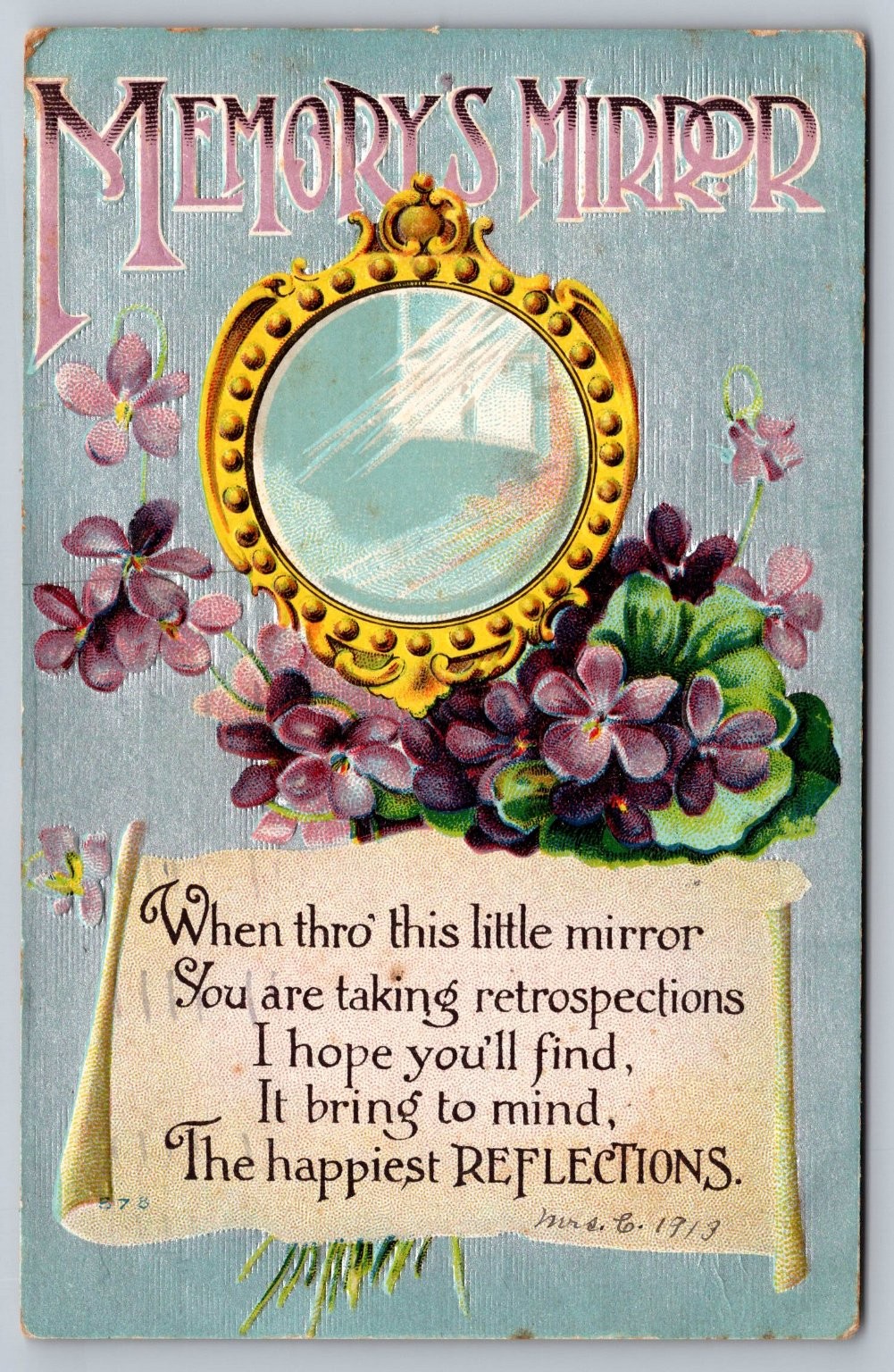 Vintage 1913 Memory's Mirror Floral Embossed Postcard with Poem