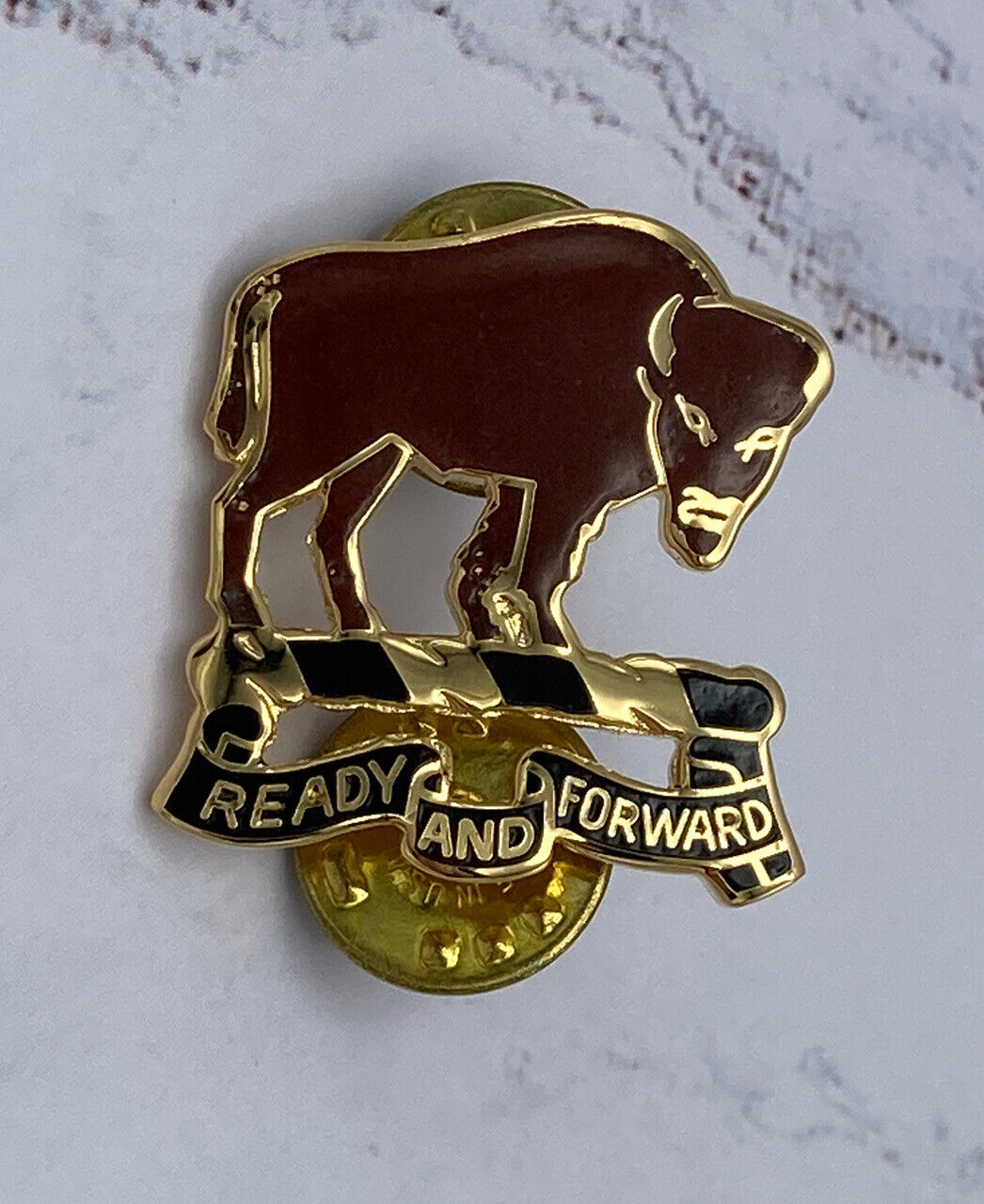 Vintage c1990s Buffalo Ready & Forward Lapel Jacket Hat Pin: Roughly 1” Wide