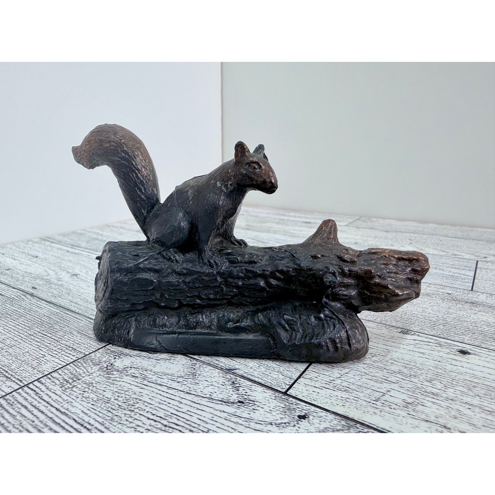 VTG Cast Metal Squirrel on Log Sculpture, Attributed to Henry Van Wolf 1898–1982