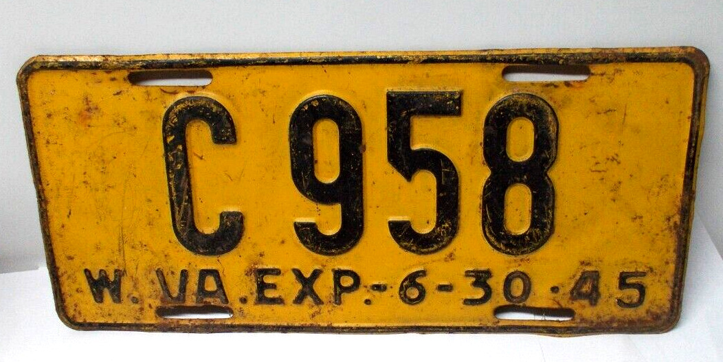 Vintage 1944-45 West Virginia License Plate
