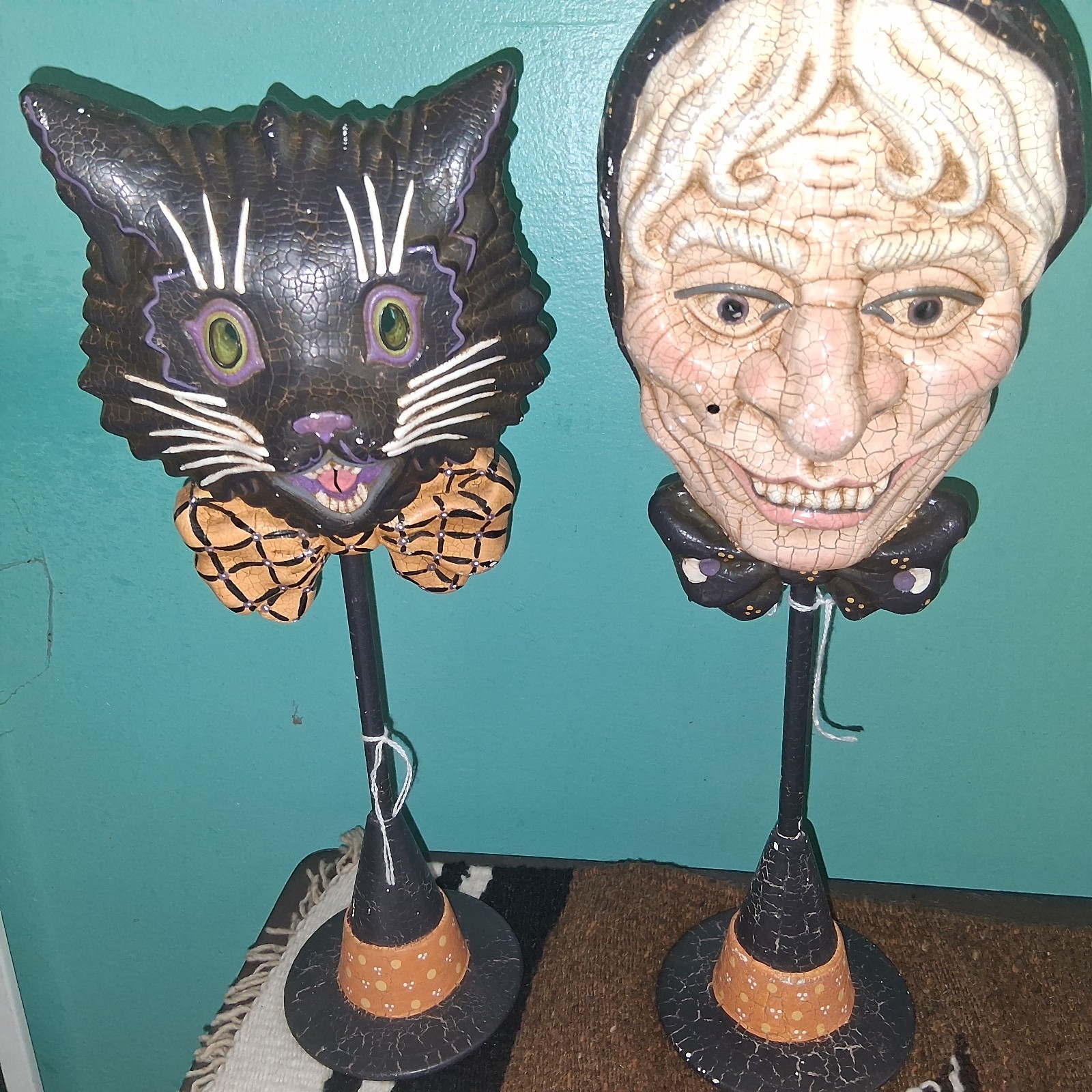\'90s BRN CRACKLE BLACK CAT & GYPSY WOMAN FIGURES W/STANDS 15\ \'90s BRN CRACKLE BLACK CAT & GYPSY WOMAN FIGURES W/STANDS 15\