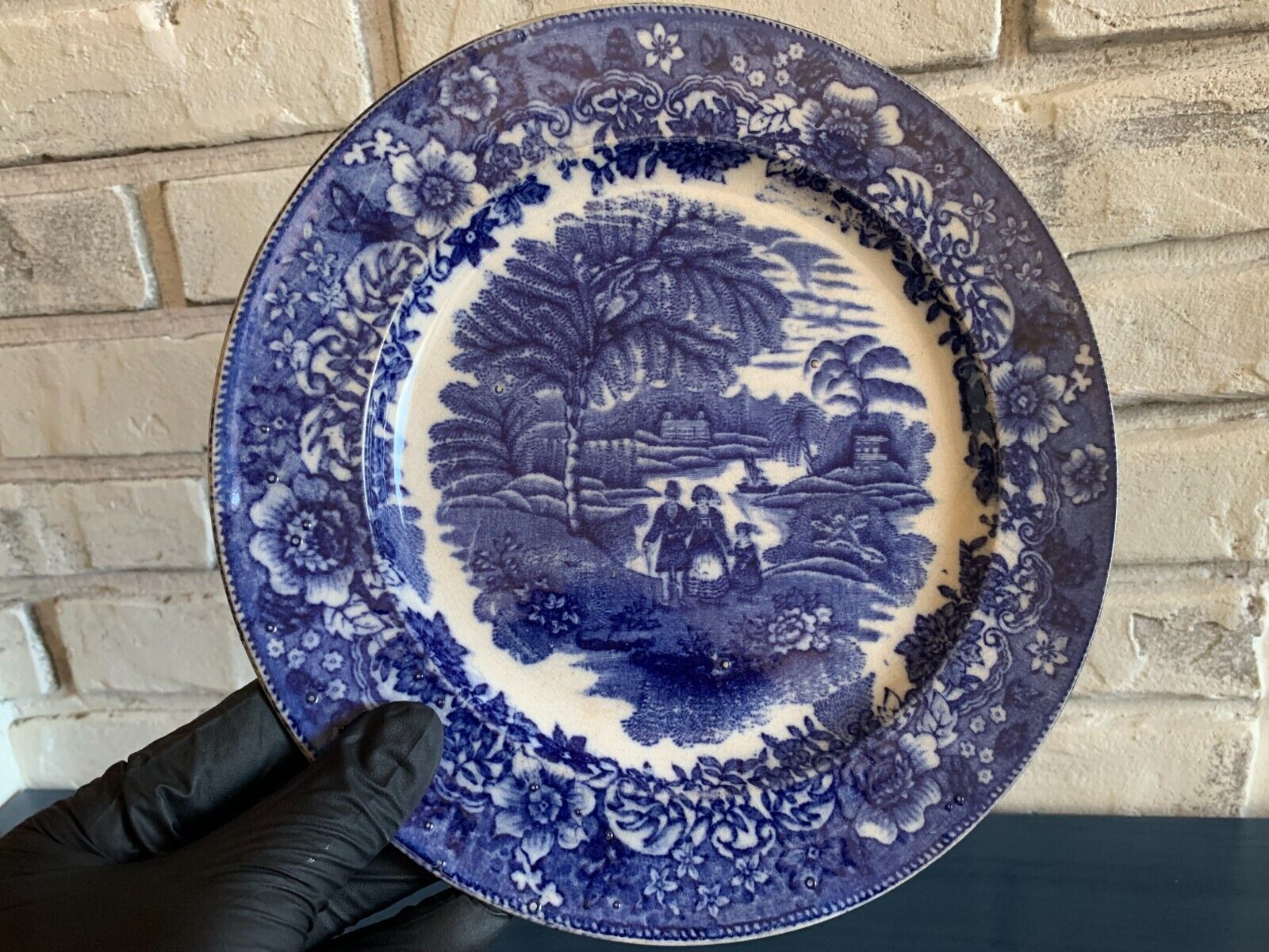 Early c.1890's ETON COLLAGE Pottery Charger Plate By Poulson Cobalt Blue & White