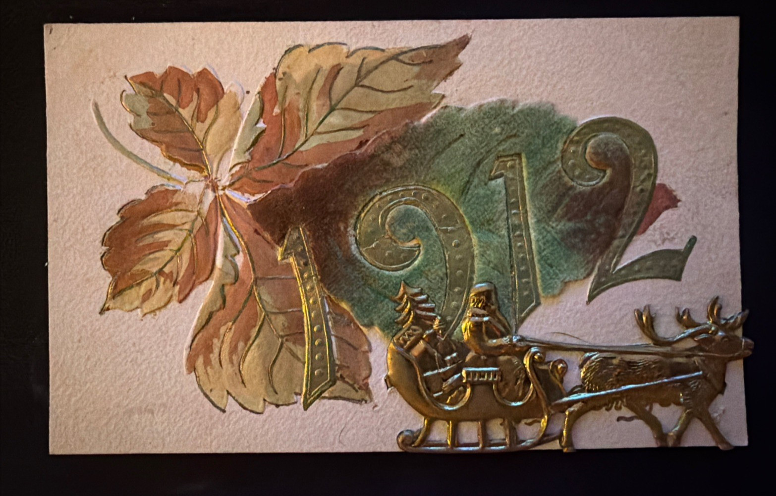 Novelty ~Metal Attached ~SANTA CLAUS in SLED ~Antique~ 1912 Postcard~s735 Novelty ~Metal Attached ~SANTA CLAUS in SLED ~Antique~ 1912 Postcard~s735