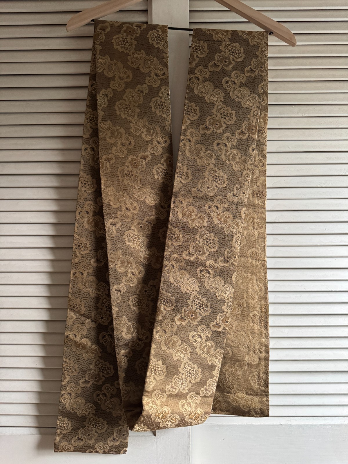 Vintage Japanese Silk Brocade Hanhaba Obi, Seighaiha Pattern 93 Vintage Japanese Silk Brocade Hanhaba Obi, Seighaiha Pattern 93