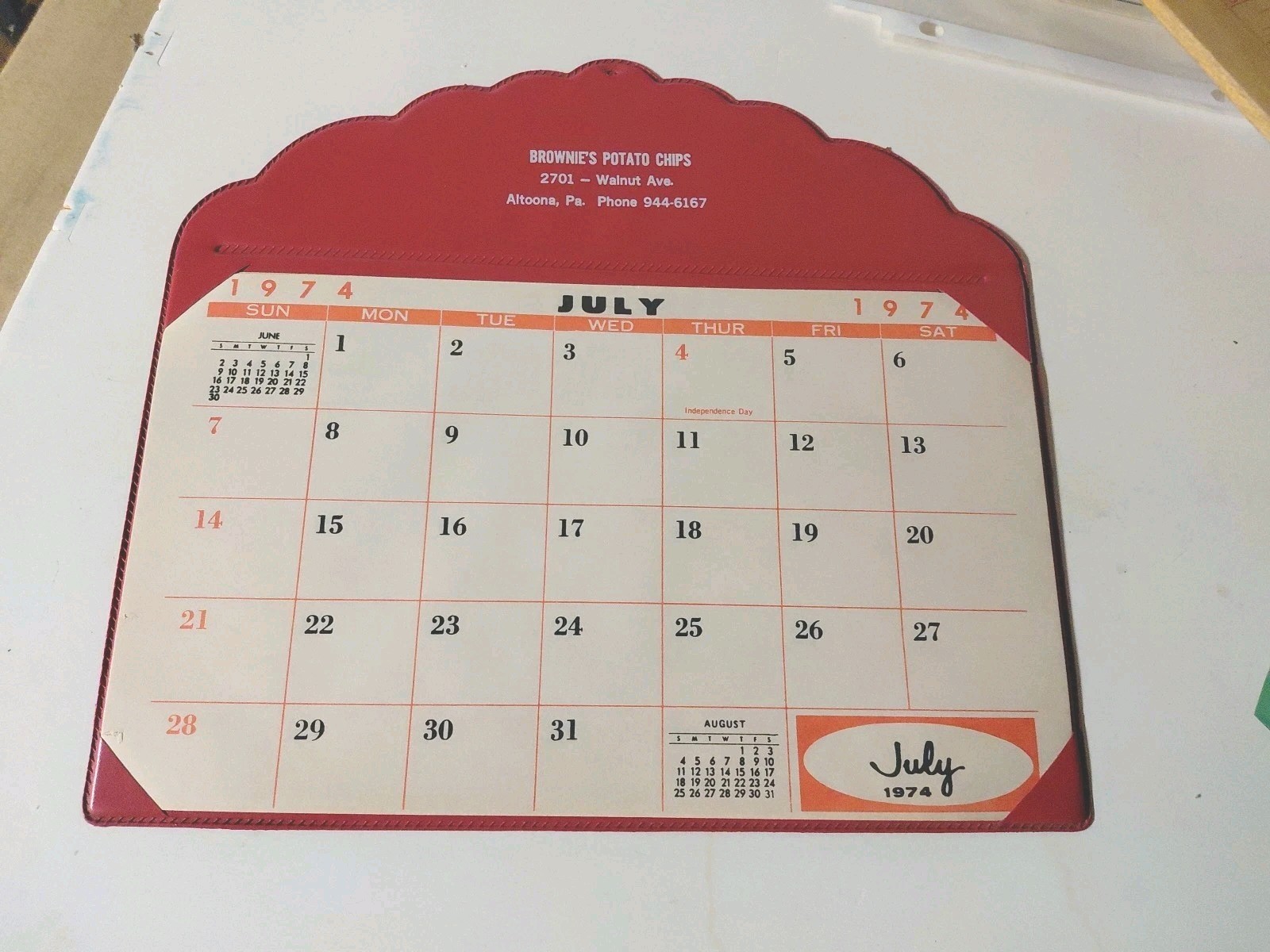 Vtg 1974 Brownie's Potato Chips Calendar Altoona Pa Rare Vtg 1974 Brownie's Potato Chips Calendar Altoona Pa Rare