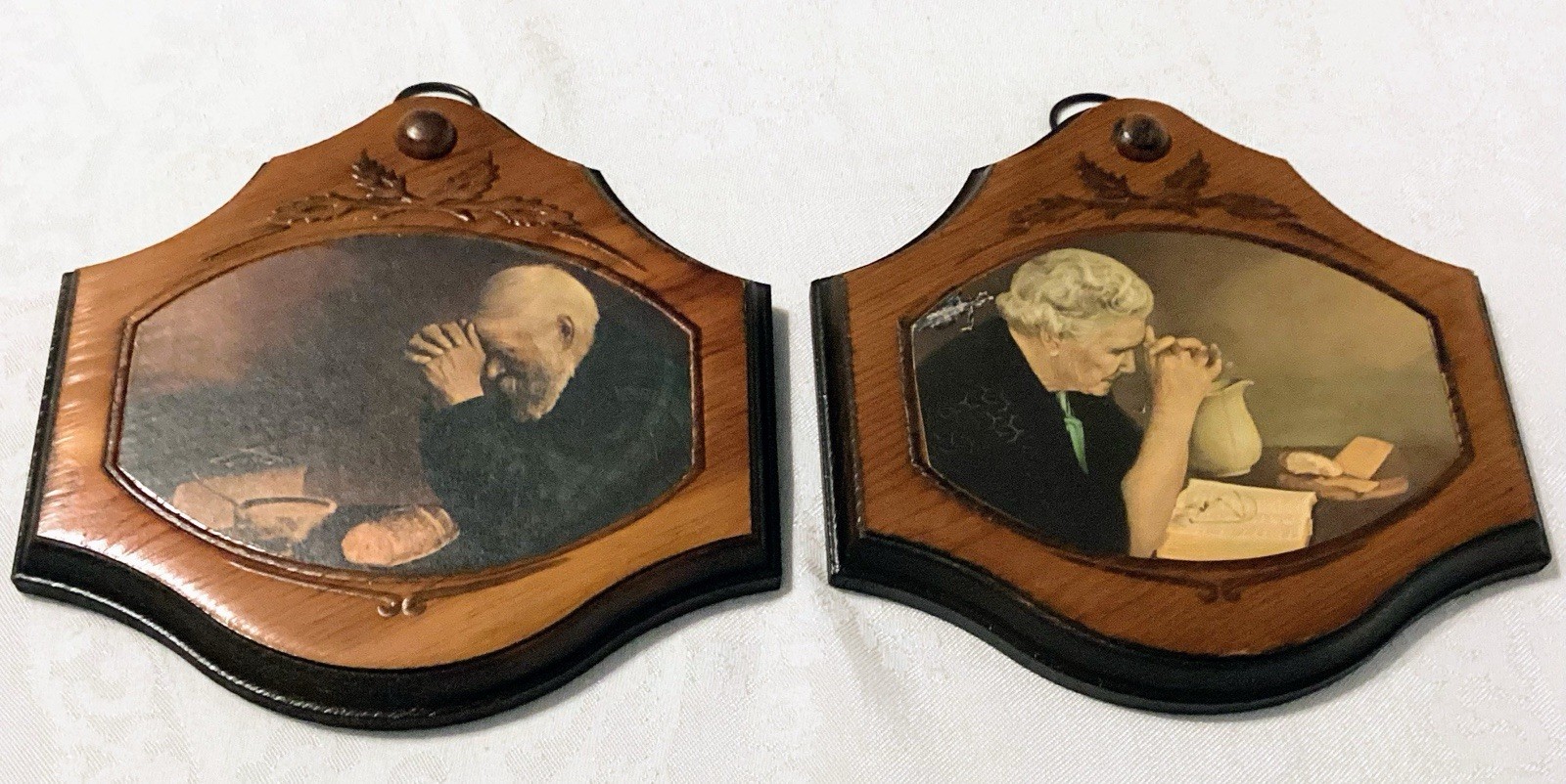 Vintage Grace & Gratitude Wooden Wall Plaques Eric Engstrom Praying Couple Rare Vintage Grace & Gratitude Wooden Wall Plaques Eric Engstrom Praying Couple Rare