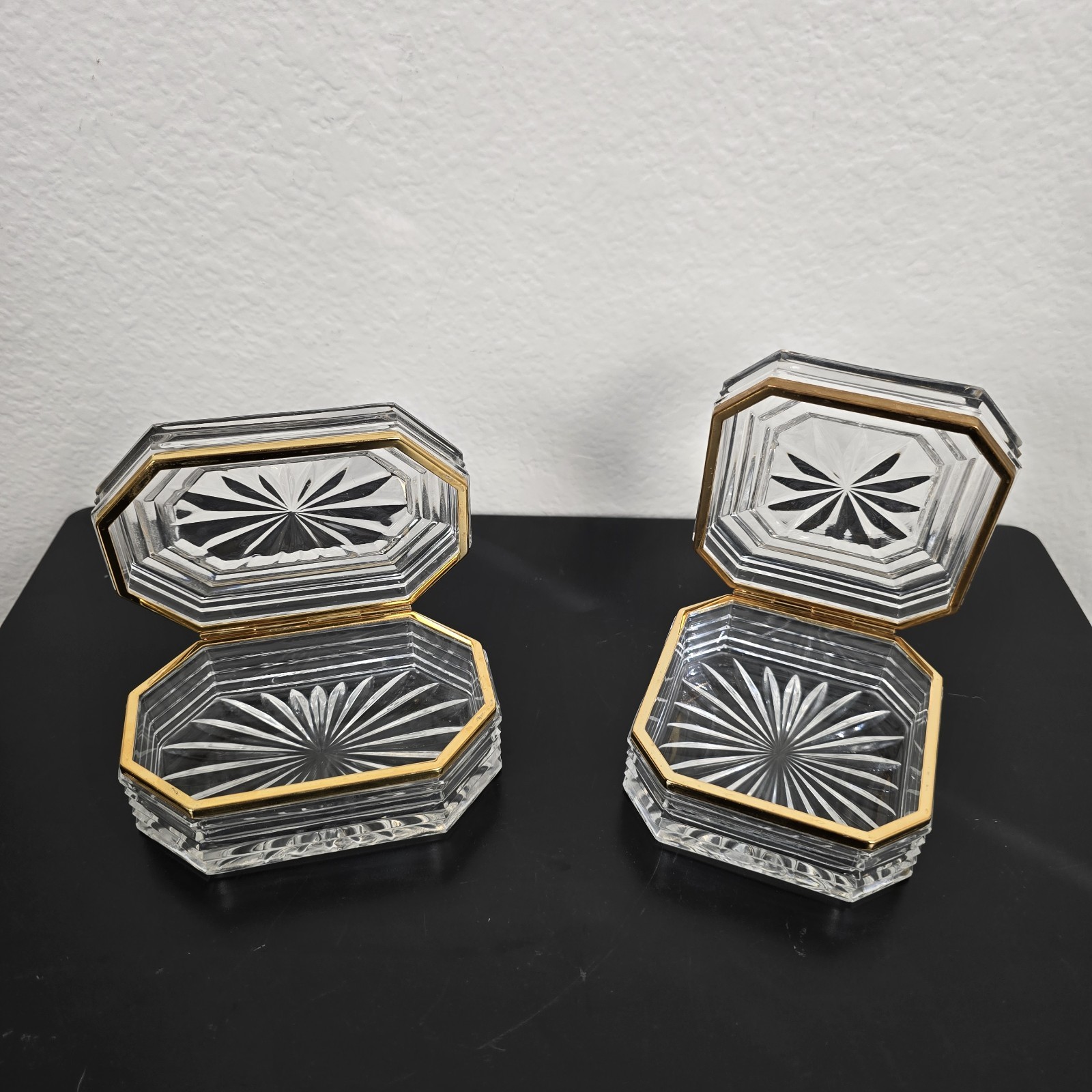 Pair Of Vintage German Lead Crystal Octagonal & Square Crystal Jewelry Boxes Pair Of Vintage German Lead Crystal Octagonal & Square Crystal Jewelry Boxes