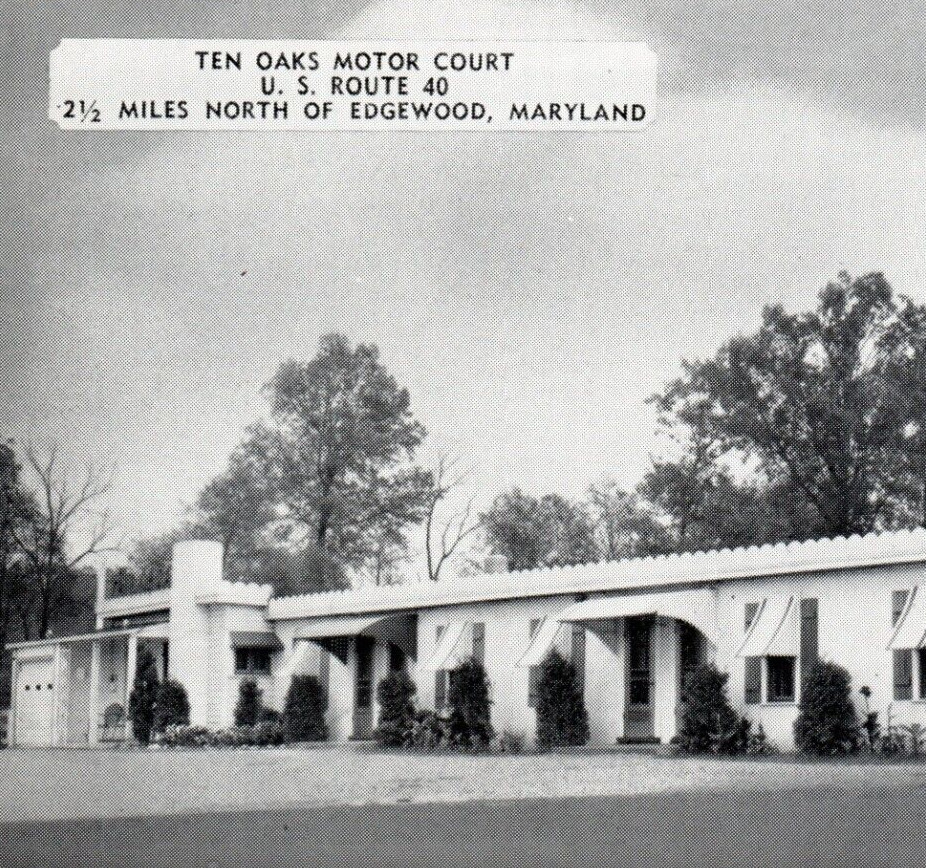 Vintage Postcard Ten Oaks Motor Court Edgewood Maryland Street View-H14