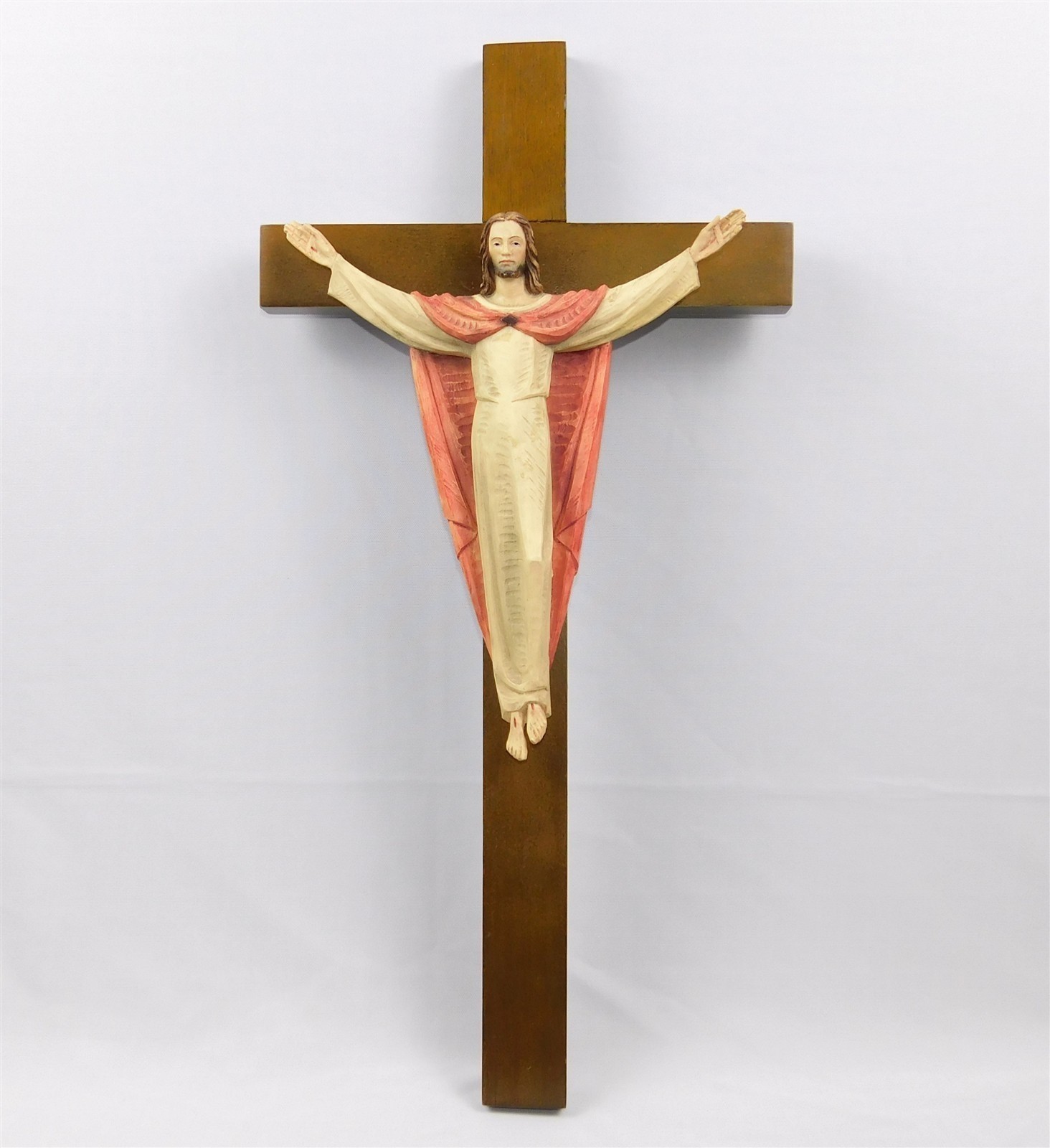 Large Vtg VDF Vincenzo Demetz Figlio Carved Wood Cross Wall Crucifix Jesus 24\ Large Vtg VDF Vincenzo Demetz Figlio Carved Wood Cross Wall Crucifix Jesus 24\