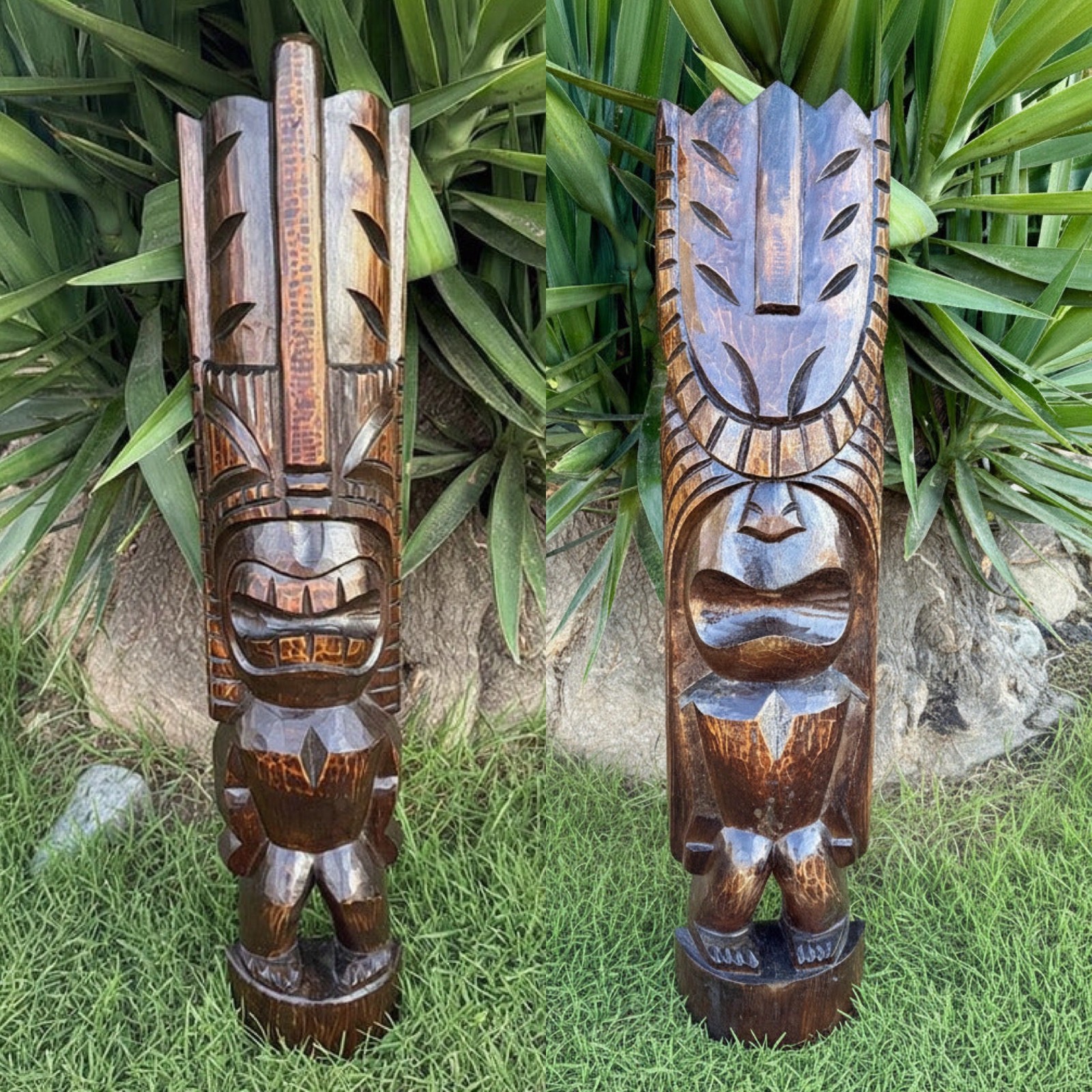 2 Set Hawaiian Tiki God Half Statue Lono & Kanalo  inch Tiki Bar Decor  39
