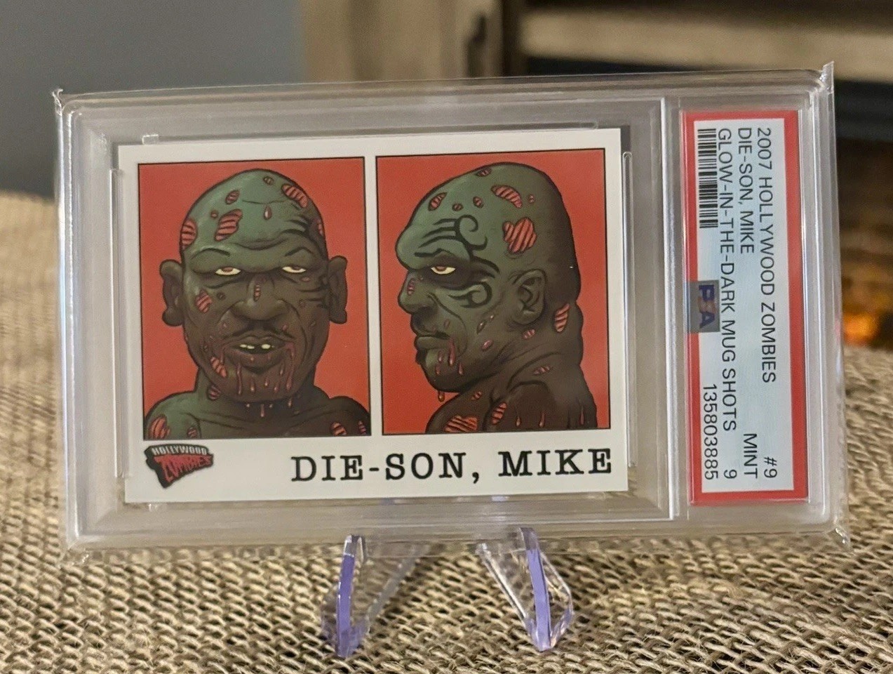 2007 Topps Hollywood Zombies #9 Die-Son Mike Tyson PSA 9 Glow in Dark Mug Shot 2007 Topps Hollywood Zombies #9 Die-Son Mike Tyson PSA 9 Glow in Dark Mug Shot