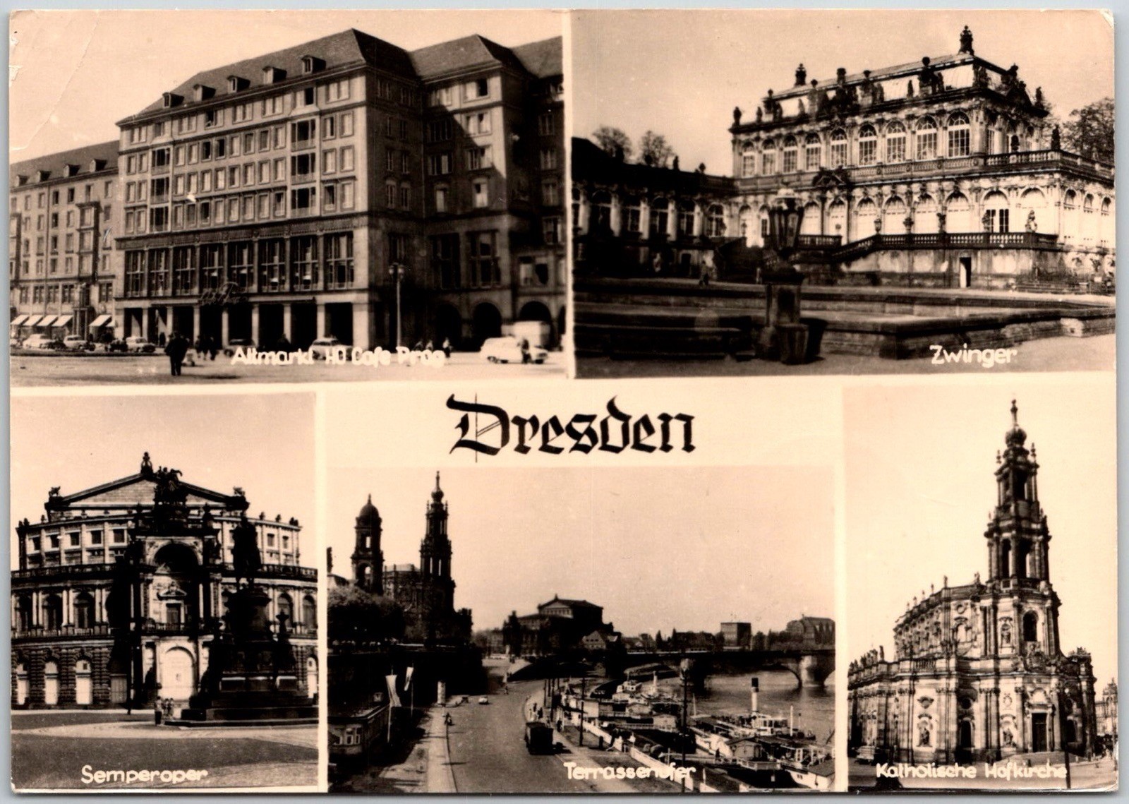 Dresden Germany Landmarks and Buildings C.1950s Sepia Tone Vintage Postcard