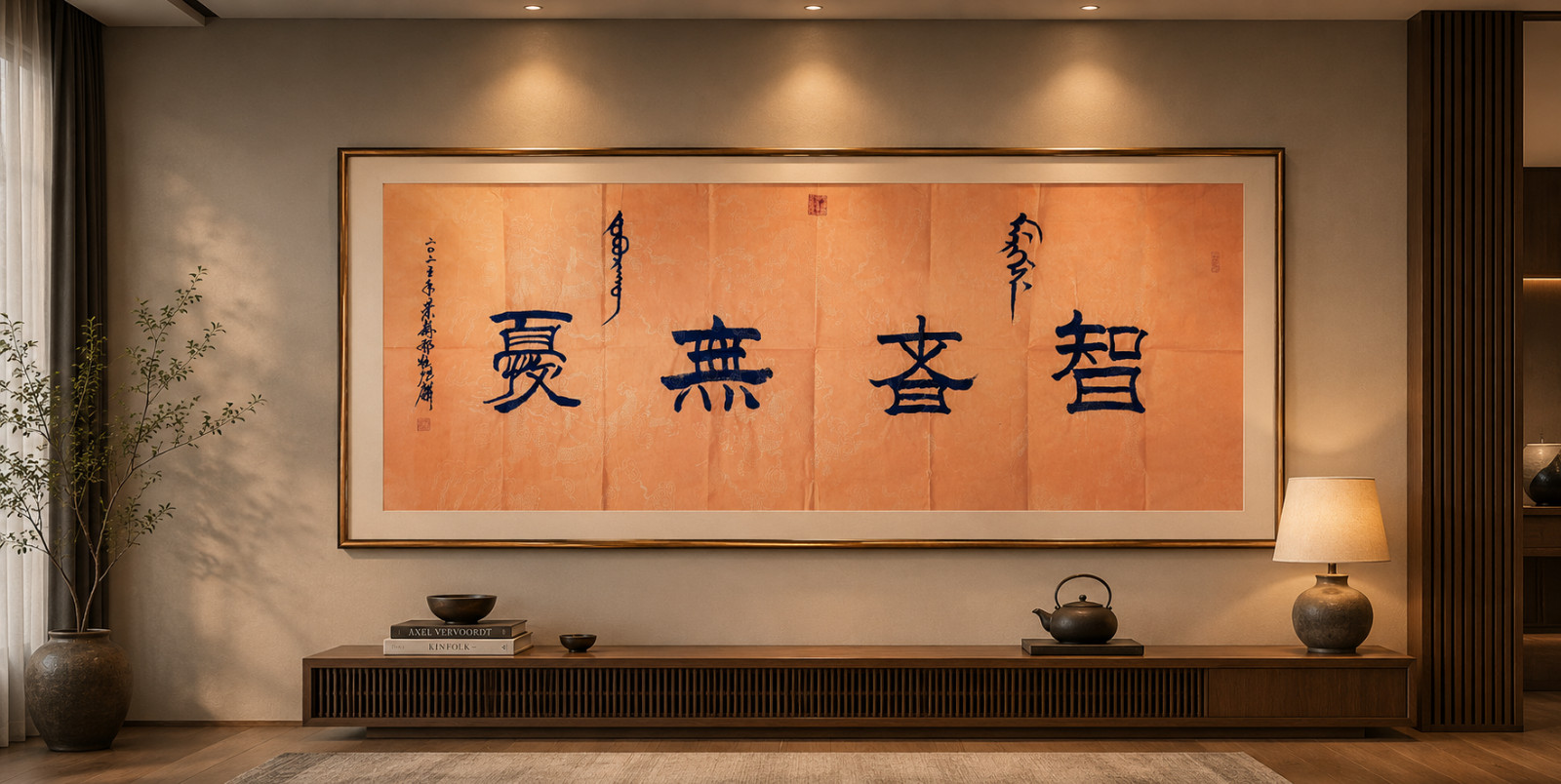 Original Manchu Chinese Calligraphy Zhi Zhe Wu You Zen Wall Art 54x27