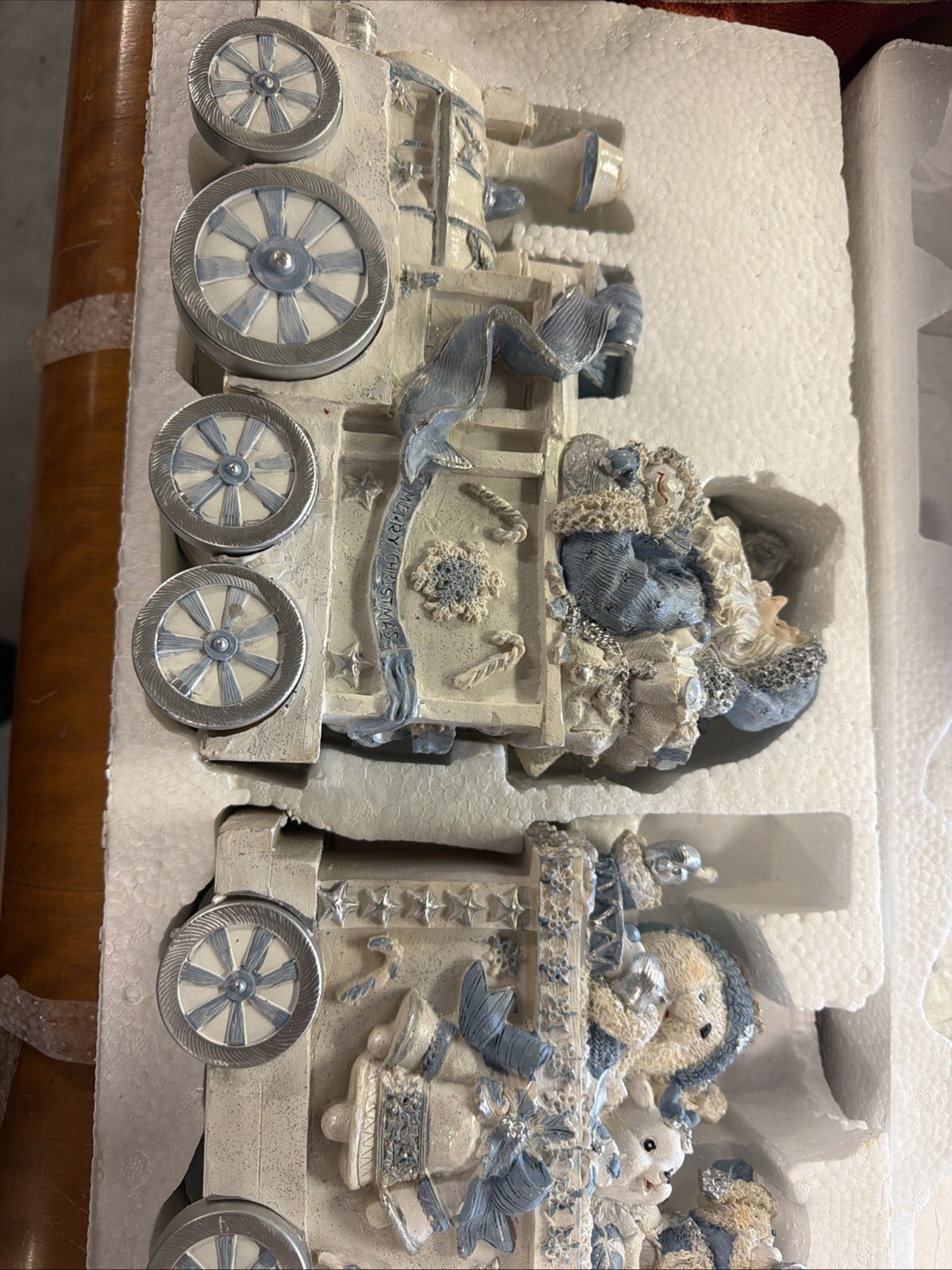 Vintage Christmas  Train Collection By Lincolnshire 2001 Blue White 3 pc set