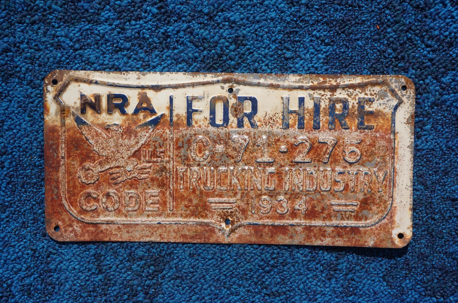 1934 NRA USA National Recovery Act TRUCKING INDUSTRY License Plate - Original 1934 NRA USA National Recovery Act TRUCKING INDUSTRY License Plate - Original