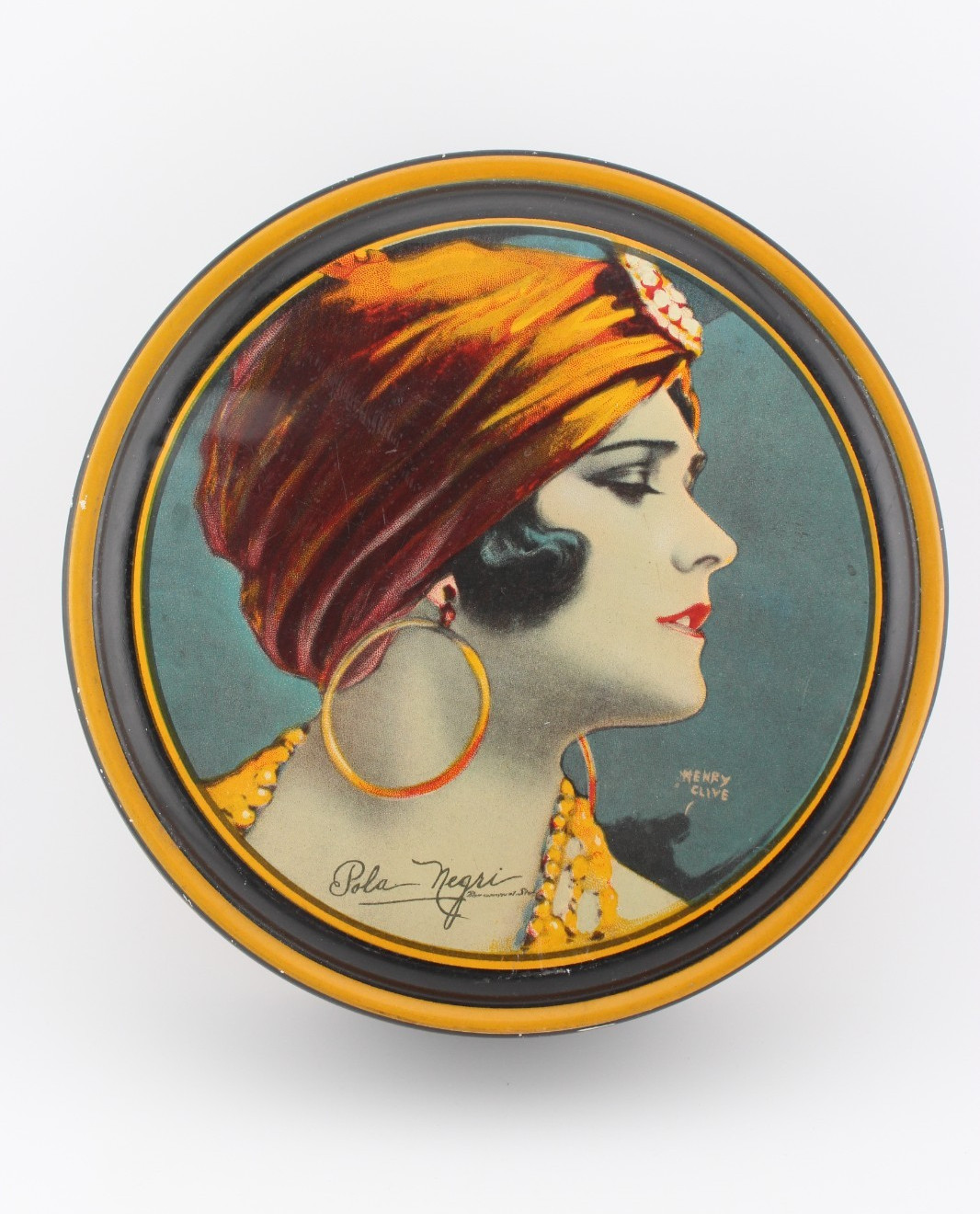 Antique 1920s Canco Beautebox round tin Art Deco Pola Negri Henry Clive 7.5 Antique 1920s Canco Beautebox round tin Art Deco Pola Negri Henry Clive 7.5