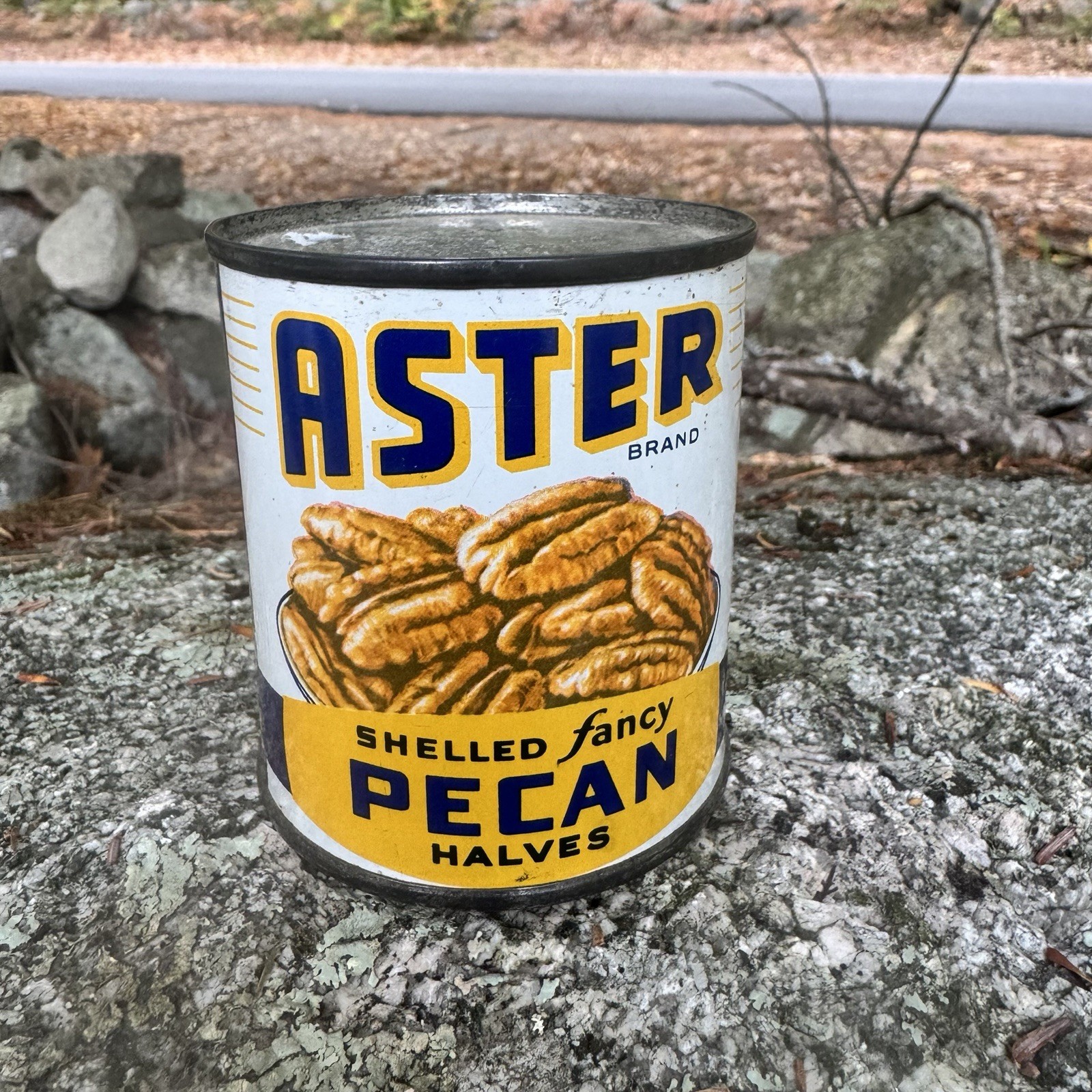 Vintage New Old Stock Sealed Aster Pecan Tin Can Vintage New Old Stock Sealed Aster Pecan Tin Can