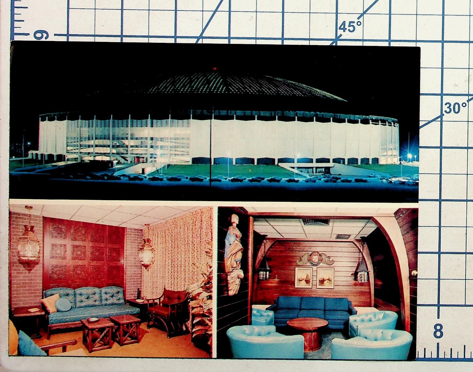 Houston Astrodome Night View & Interior Lounges 1965 Vintage Postcard Astrocard