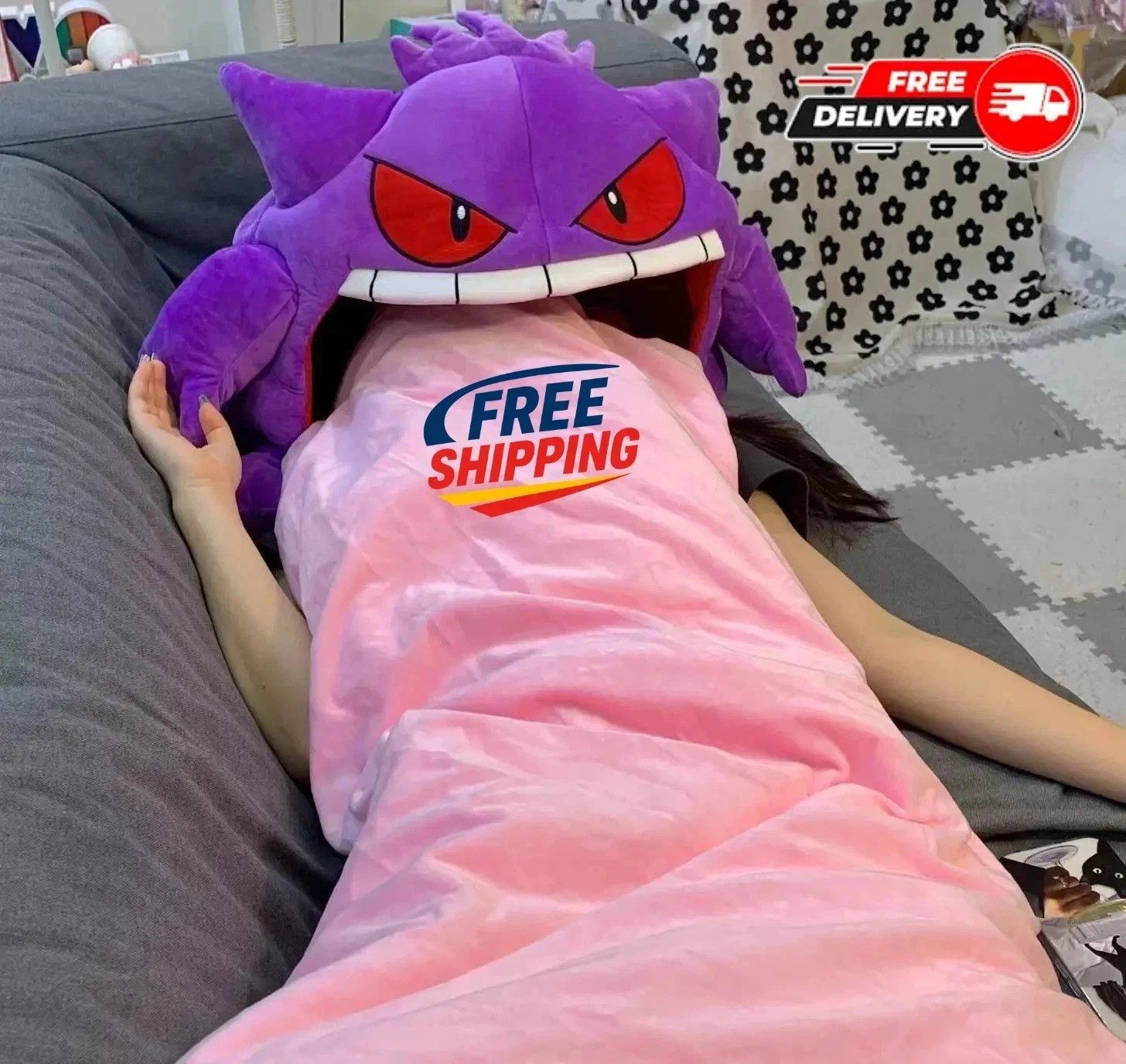 Gengar Kawaii Plush Pillow Dual Purpose Nap Blanket Anime Toy Perfect Gift Gengar Kawaii Plush Pillow Dual Purpose Nap Blanket Anime Toy Perfect Gift