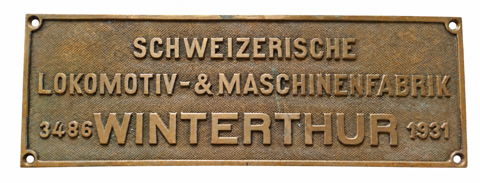 SBB - Swiss Locomotive Builder's Brass Plate SLM WINTERTHUR No.3486 Year-1931