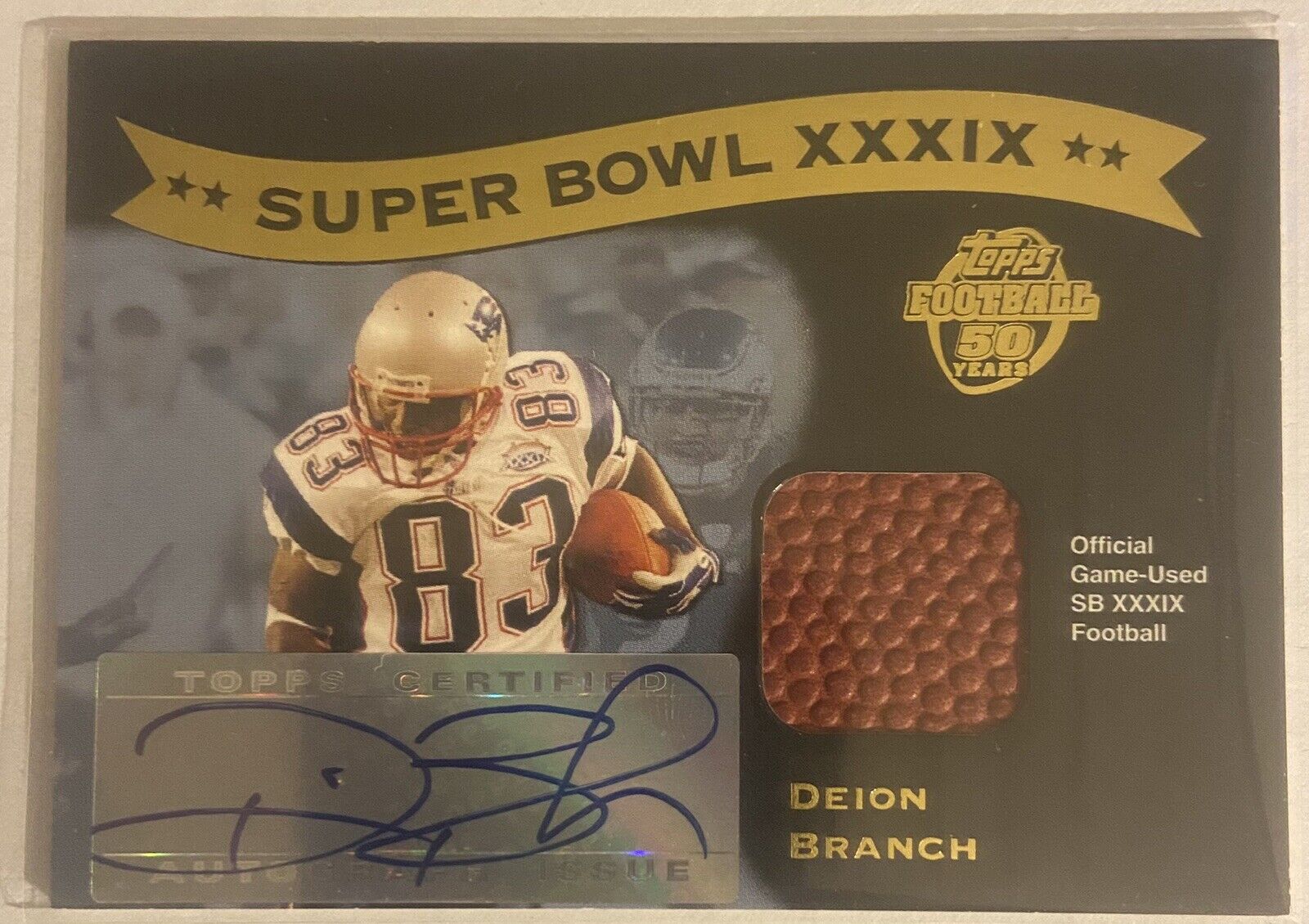 DEION BRANCH 165/200 Auto Super Bowl MVP Ball 2005 TOPPS Patriots Autograph