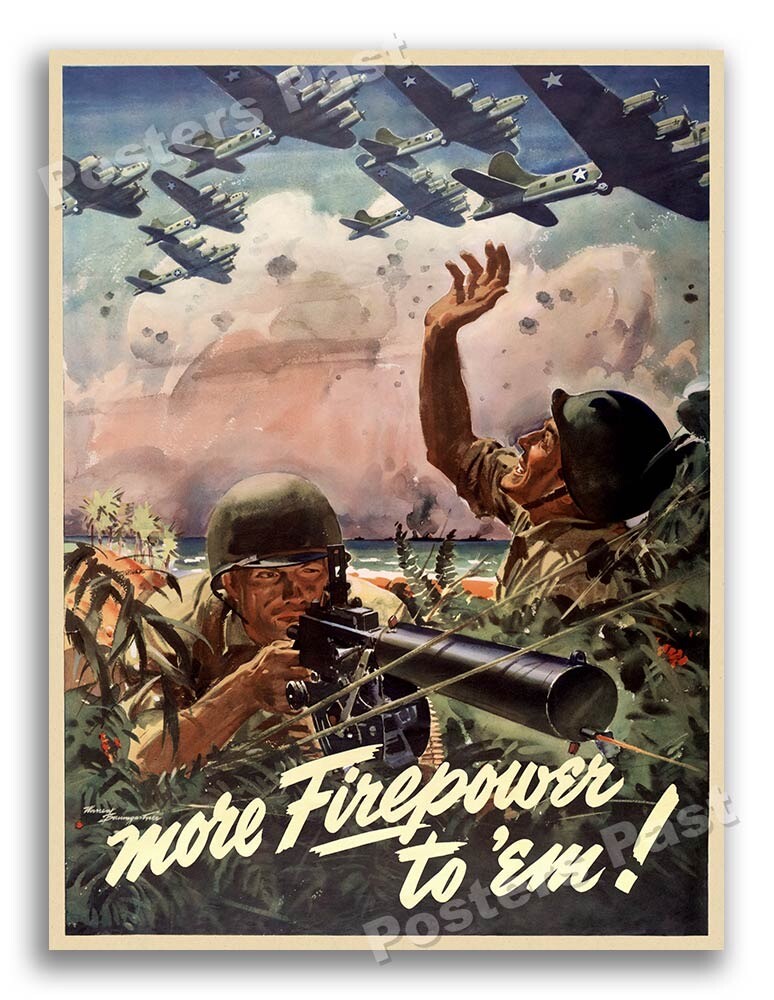 1940s More Firepower to ‘Em WWII Historic War Poster - 18x24 1940s More Firepower to ‘Em WWII Historic War Poster - 18x24