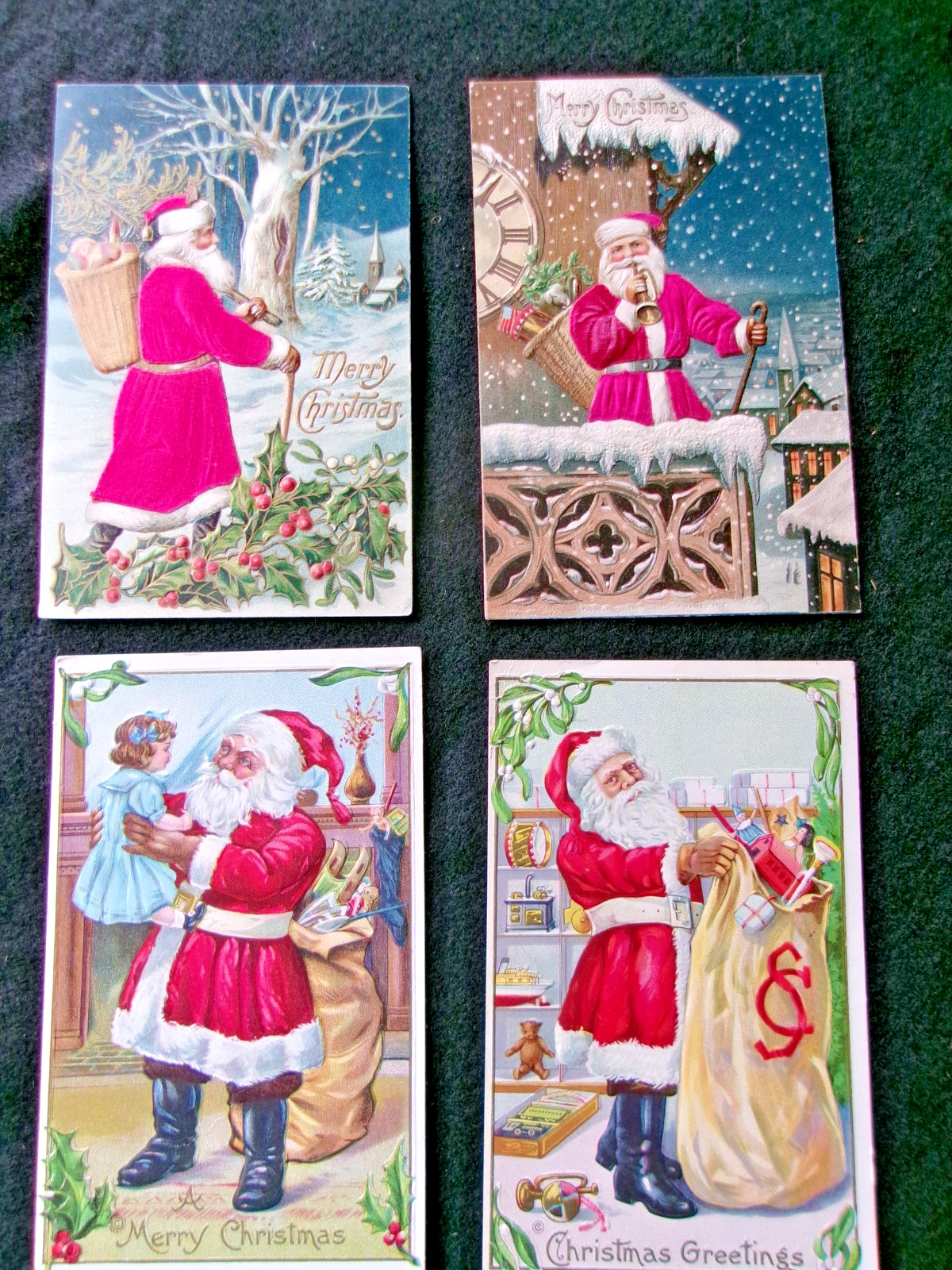 4 Antique Santa Claus Christmas Postcards Victorian Children~Toys~EMBOSSED