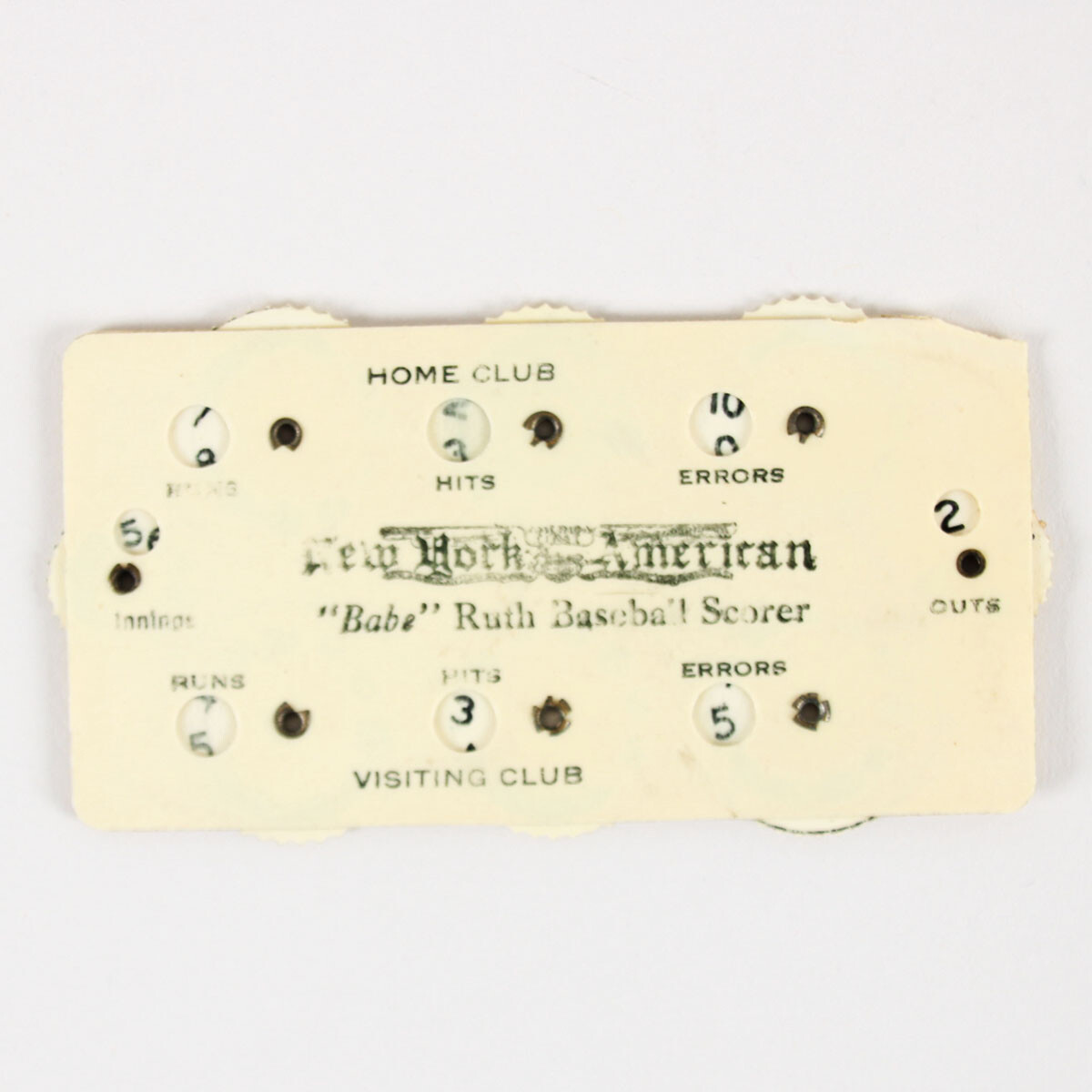 BABE RUTH BASEBALL SCORER/NEW YORK AMERICAN CELLULOID SCORER 1920s