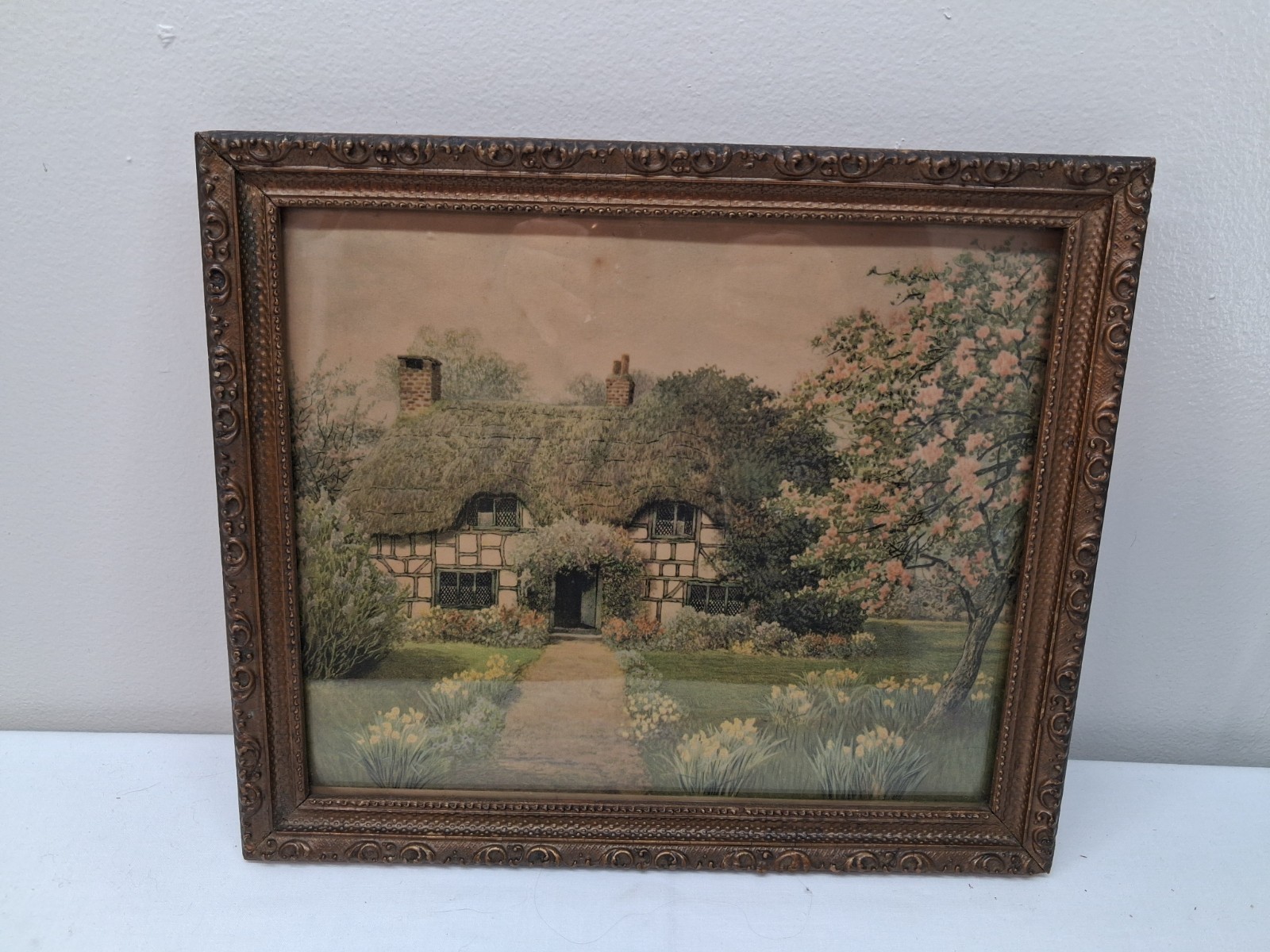 Vintage Ornate Frame with Loves Retreat Lithograph 13.5 x 12 Vintage Ornate Frame with Loves Retreat Lithograph 13.5 x 12
