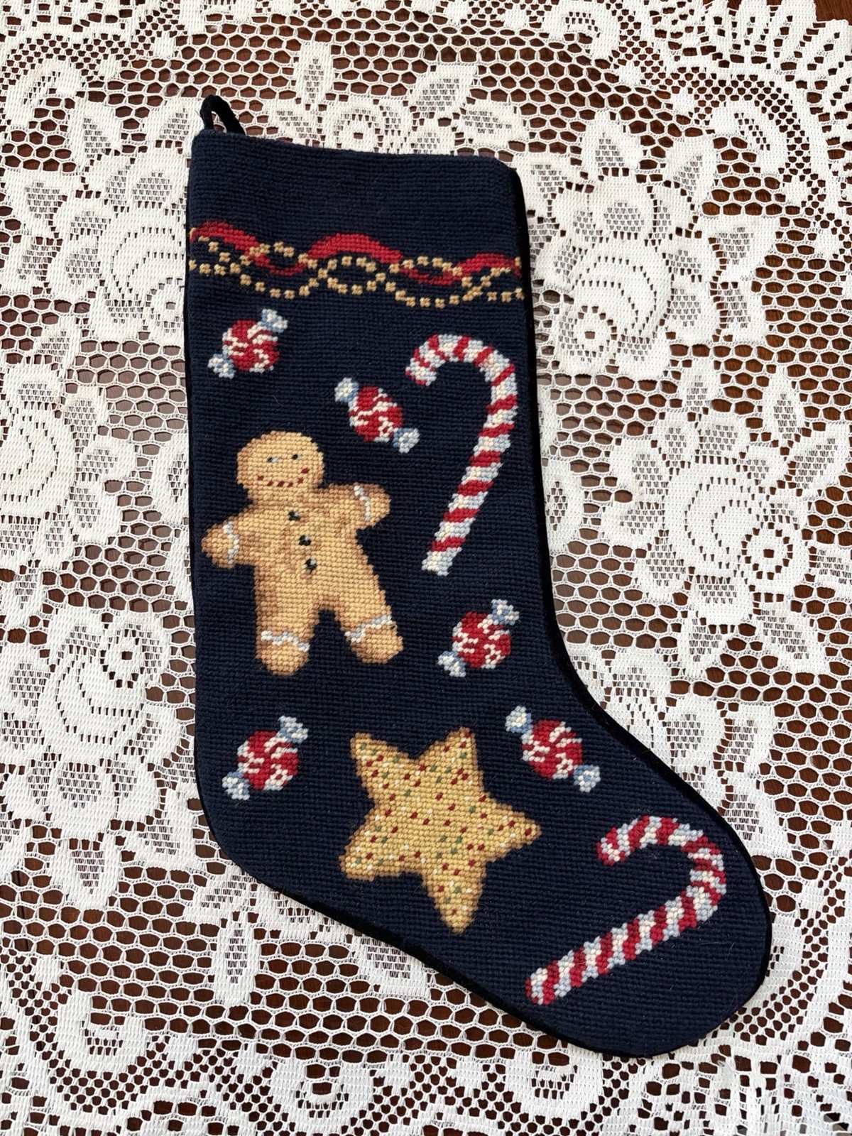 20x7.5 - I Have 50+ LANDS END Needlepoint Christmas Stocking- Ginger Bread
