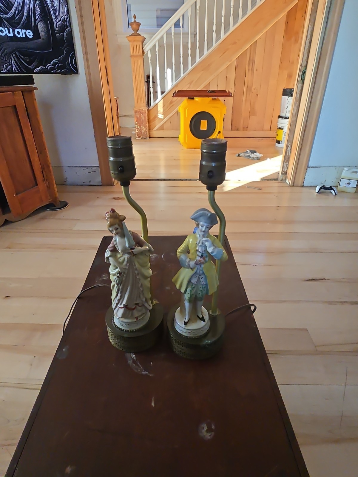 Vintage Pair of Porcelain Victorian Figurine Boudoir Table Lamps on Metal Bases Vintage Pair of Porcelain Victorian Figurine Boudoir Table Lamps on Metal Bases