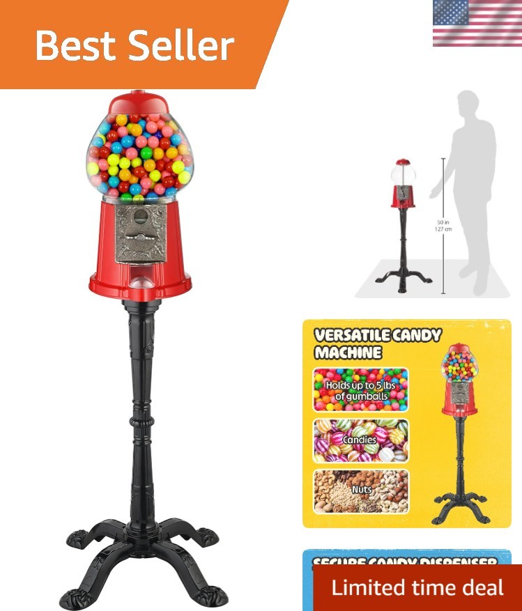 Vintage-Style Red Gumball Machine with Stand & Coin Bank - 37