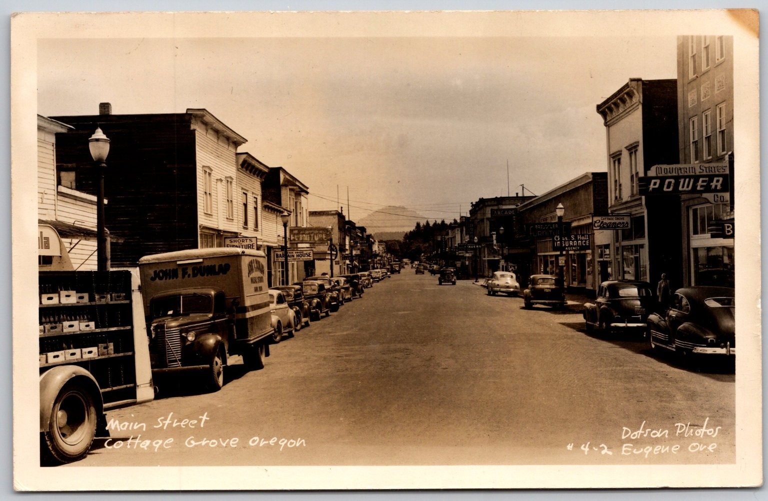 Vintage Rppc Cottage Grove Oregon Main Street 1940s Cars Stores Dotron Photo