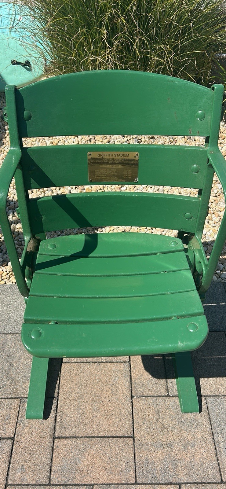 Griffith Stadium Washington D.C. Green Stadium Seat w/ Brass Plaque Griffith Stadium Washington D.C. Green Stadium Seat w/ Brass Plaque