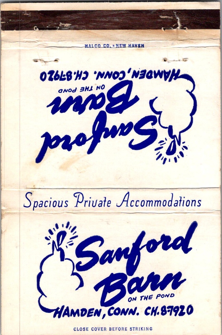 Sanford Barn On The Pond Hamden CT Vintage Large Matchbook Cover 5ML2-7 Sanford Barn On The Pond Hamden CT Vintage Large Matchbook Cover 5ML2-7