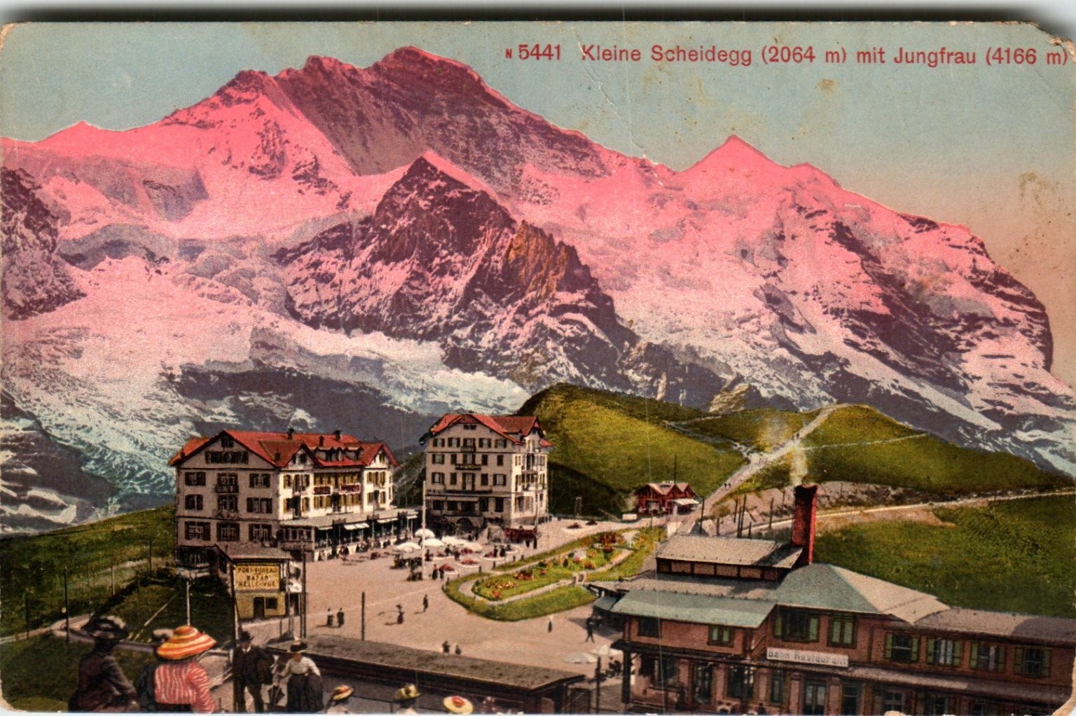 Vintage Kleine Scheidegg & Jungfrau Mountain Scenic Postcard Switzerland