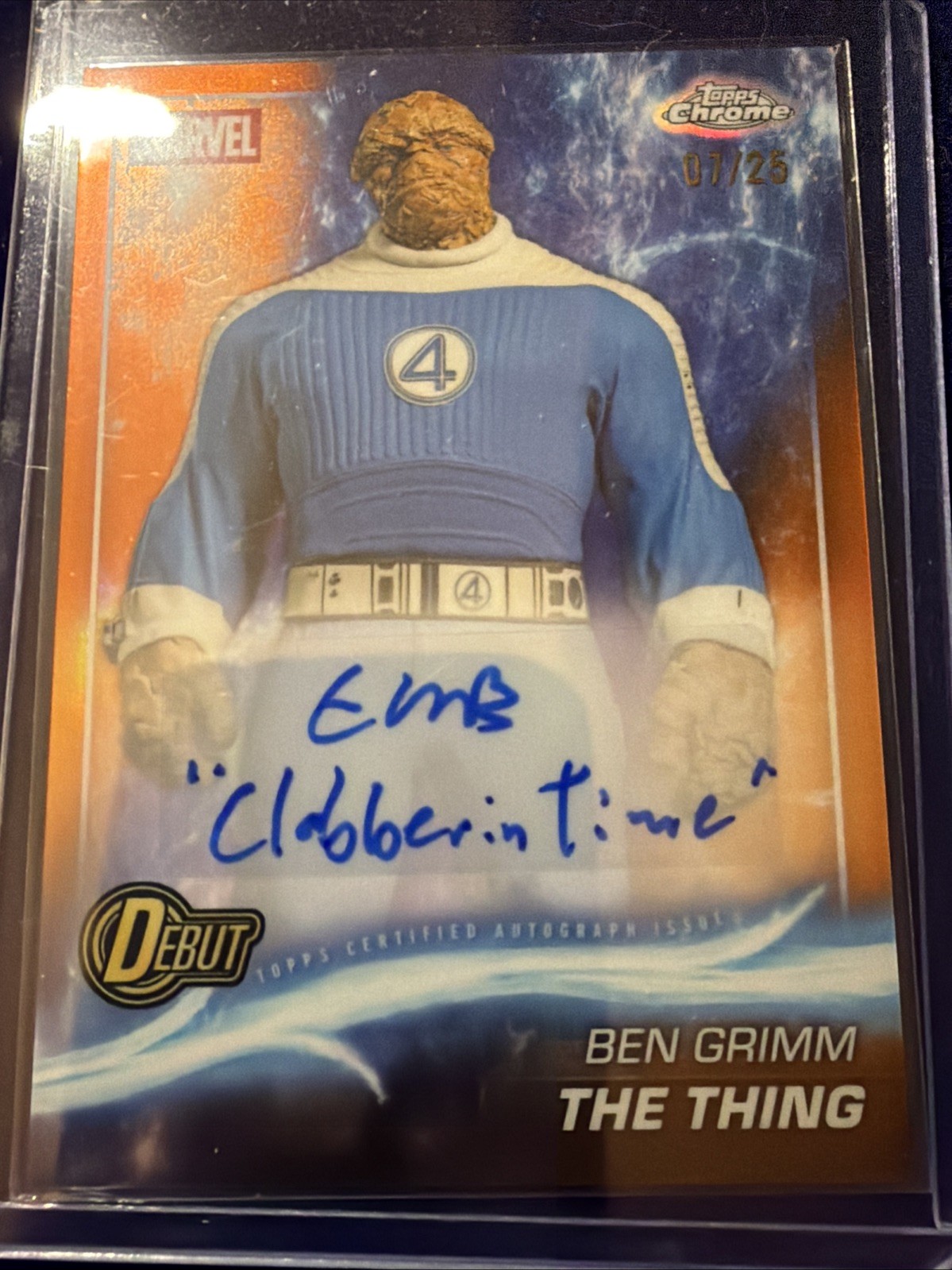 Topps Marvel Studios Chrome 2025 The Thing Debut Orange Moss-Bacharach Auto /25 Topps Marvel Studios Chrome 2025 The Thing Debut Orange Moss-Bacharach Auto /25