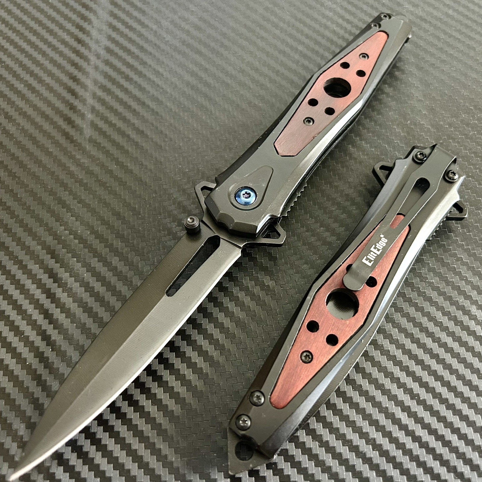 8.75” Wood Black Military Tactical EDC Spring Assisted Open Folding Pocket Knife 8.75” Wood Black Military Tactical EDC Spring Assisted Open Folding Pocket Knife