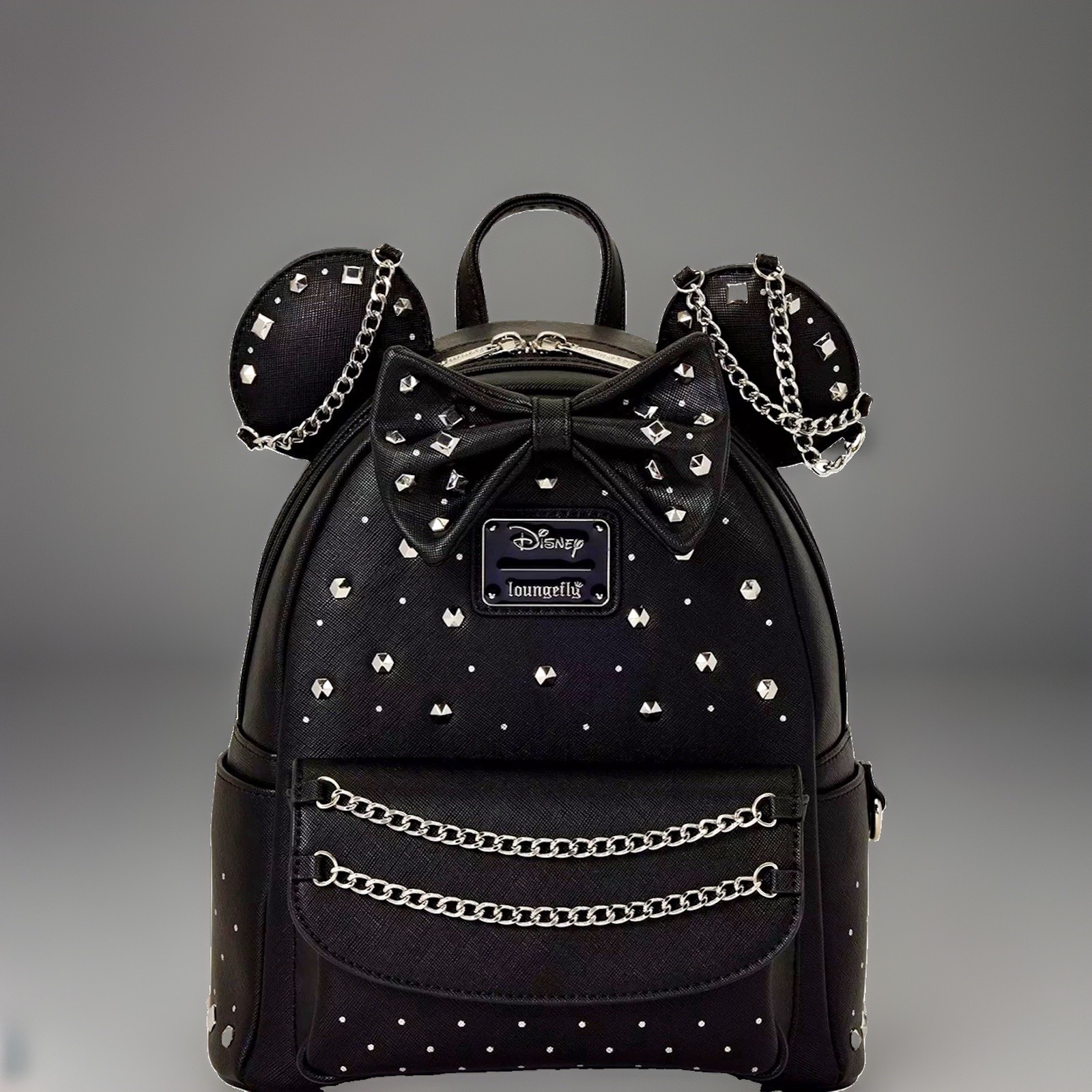 Loungefly Disney Minnie Mouse Black Studded Silver Chain Mini Backpack NEW RARE Loungefly Disney Minnie Mouse Black Studded Silver Chain Mini Backpack NEW RARE