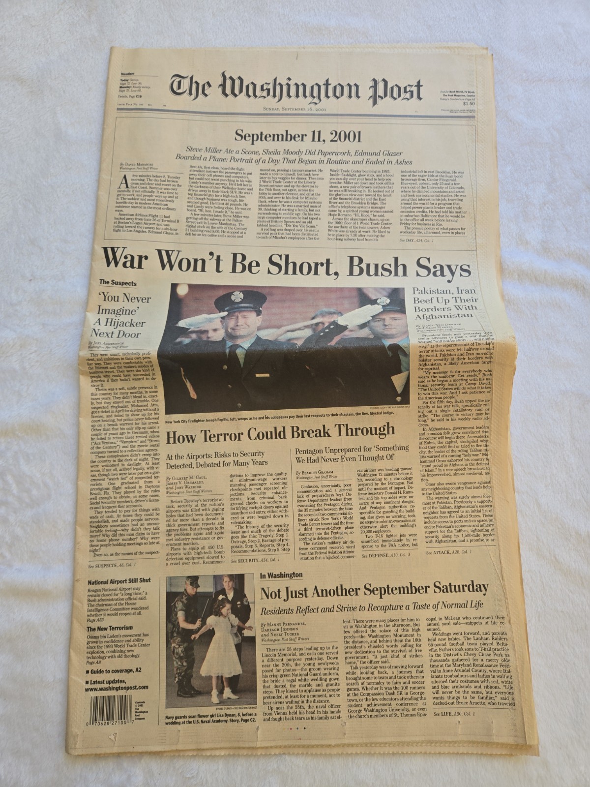 Newspapers-9/11- WAR WON\'T BE SHORT, BUSH SAYS, 9/11-THE ATTACK ON AMERICA Newspapers-9/11- WAR WON\'T BE SHORT, BUSH SAYS, 9/11-THE ATTACK ON AMERICA