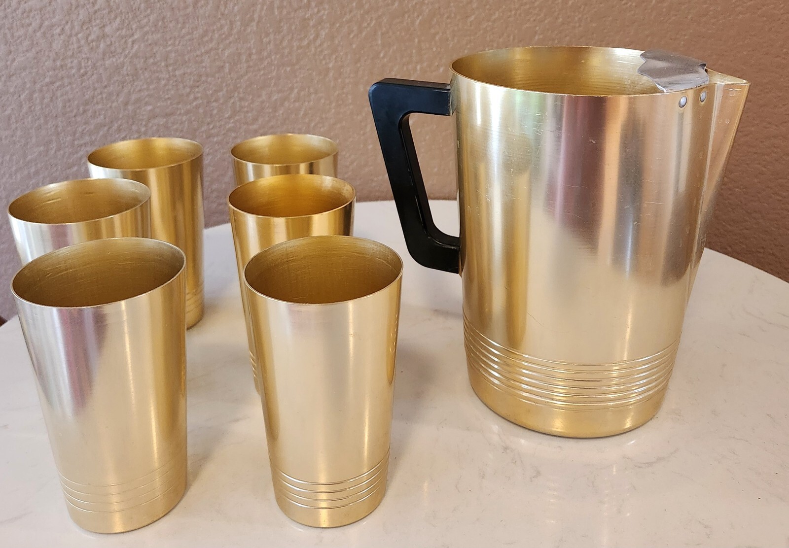 Pitcher & 6 Cups Regal Supreme Gold-Plated Aluminum MCM Pitcher & 6 Cups Regal Supreme Gold-Plated Aluminum MCM