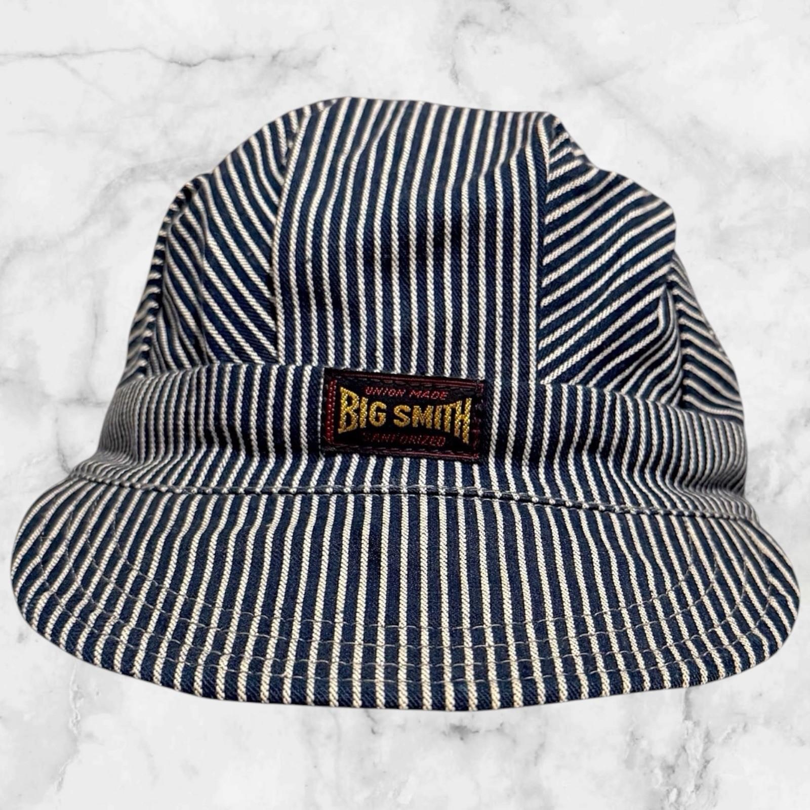 Vintage Big Smith Union Made Hickory Stripe Railroad Engineer Cap USA Sanforized Vintage Big Smith Union Made Hickory Stripe Railroad Engineer Cap USA Sanforized